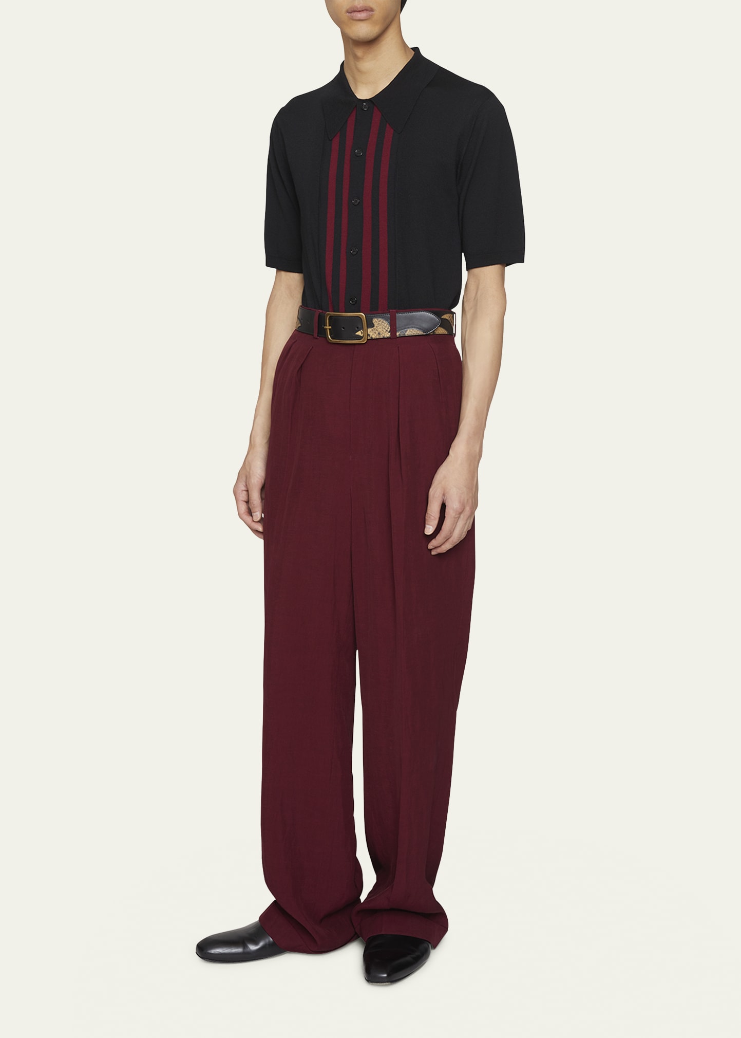 Dries Van Noten Men's Snake-Print Mixed Leather Belt - Bergdorf