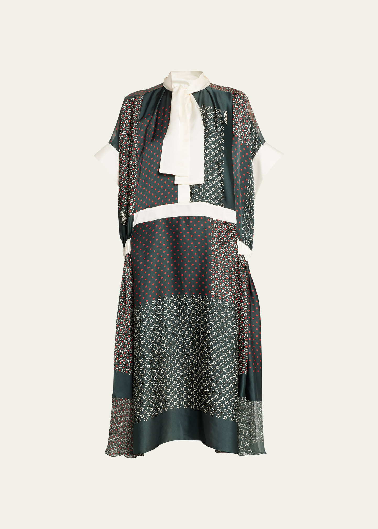 SACAI Eric Haze Star Print Neck-Tie Midi Dress