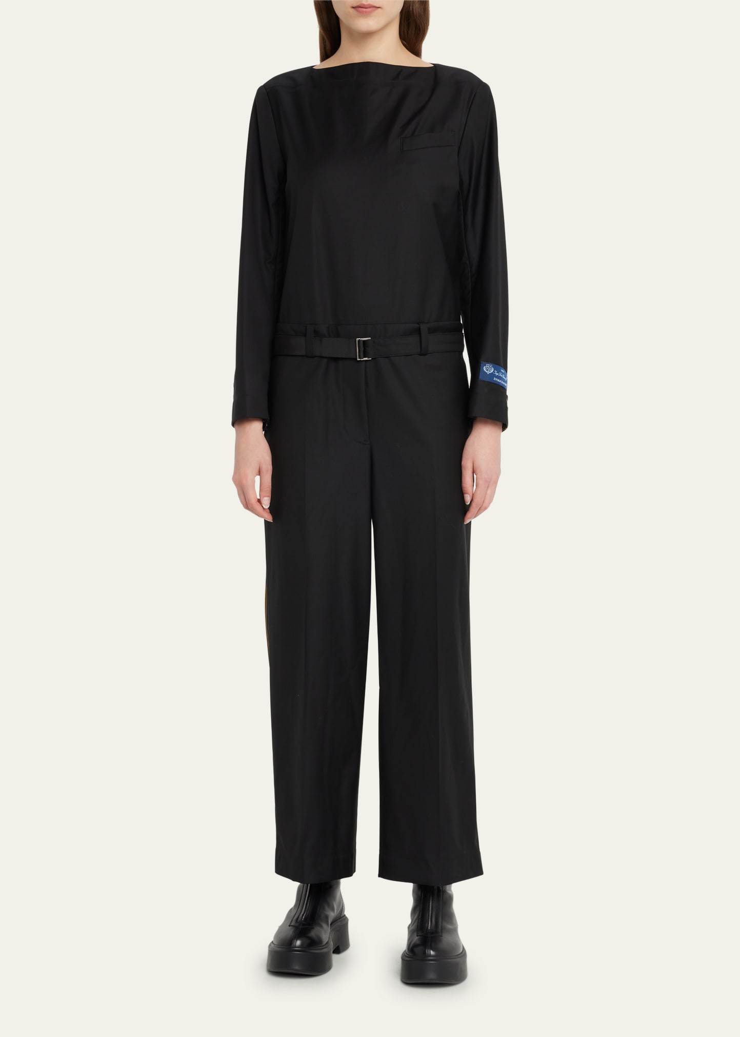 SACAI Wool Suiting Jumpsuit with Belted Waist - Bergdorf Goodman