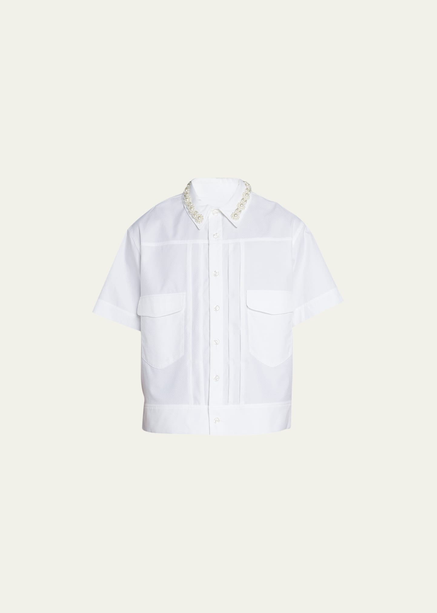 Simone Rocha Men's Pleated Shirt with Embellished Collar