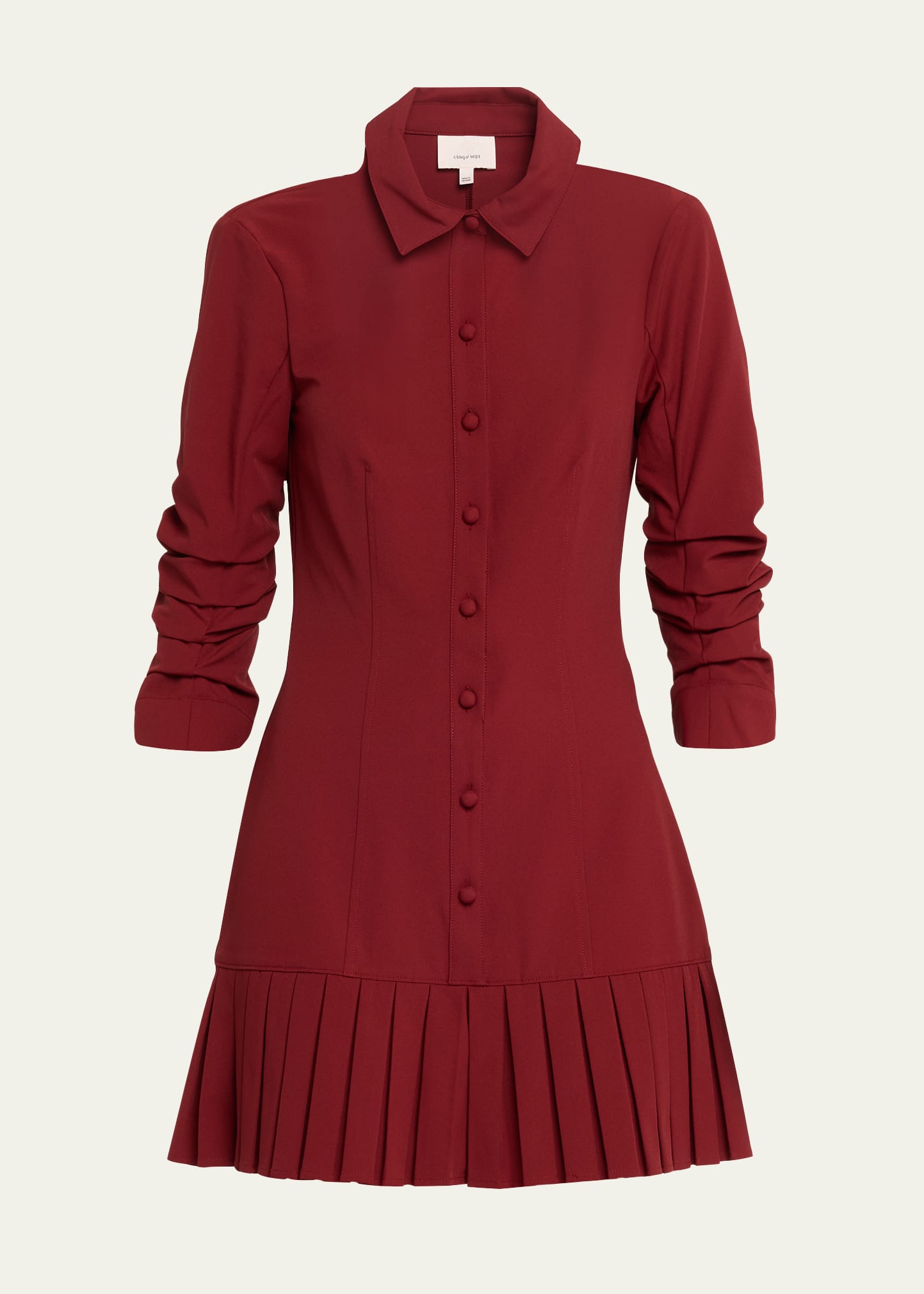Cinq a Sept Lucilla Topstitched Pleated-Hem Mini Shirtdress