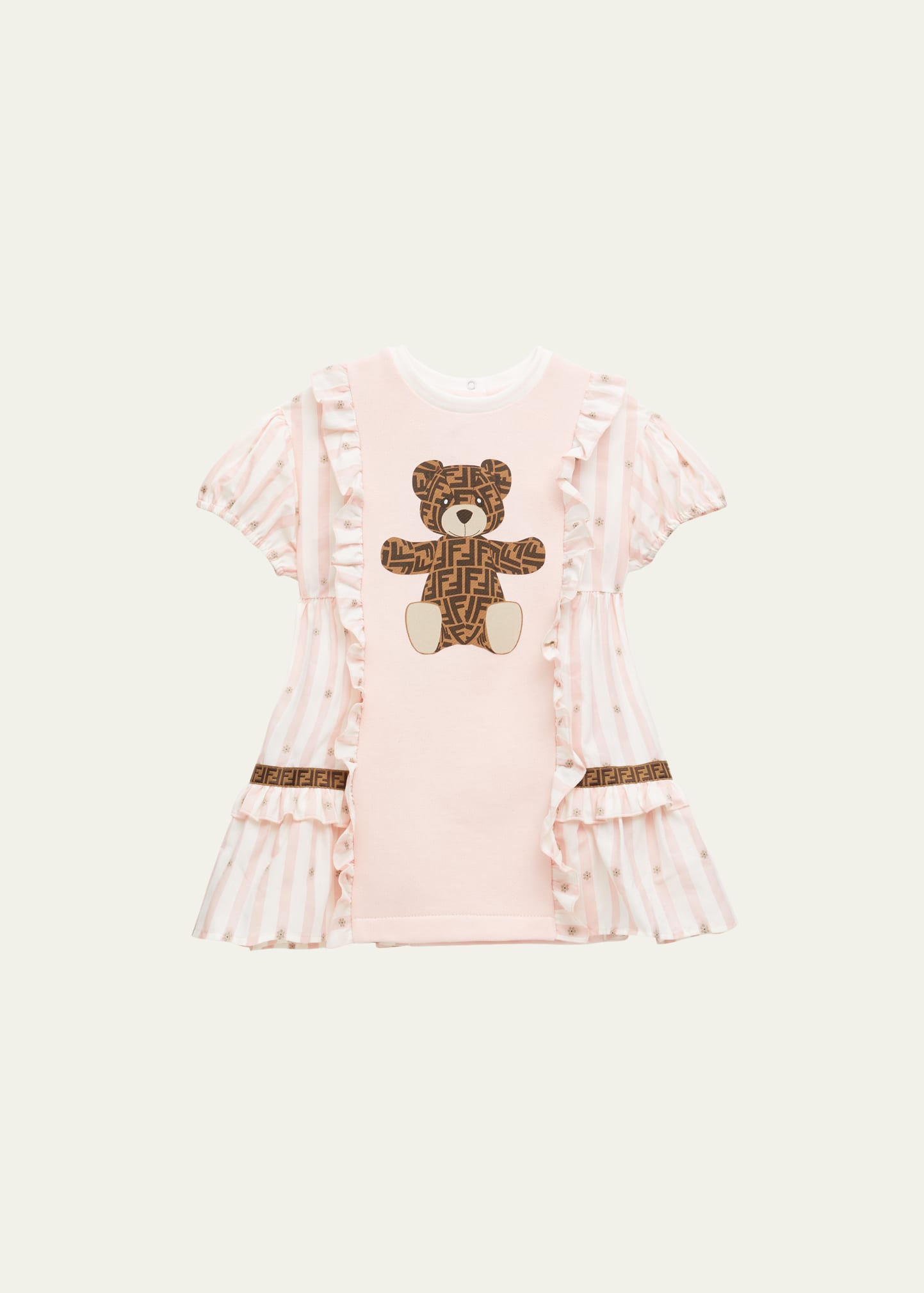 Fendi Girl's Striped Monogram Bear Combo Dress, Size 3M-24M