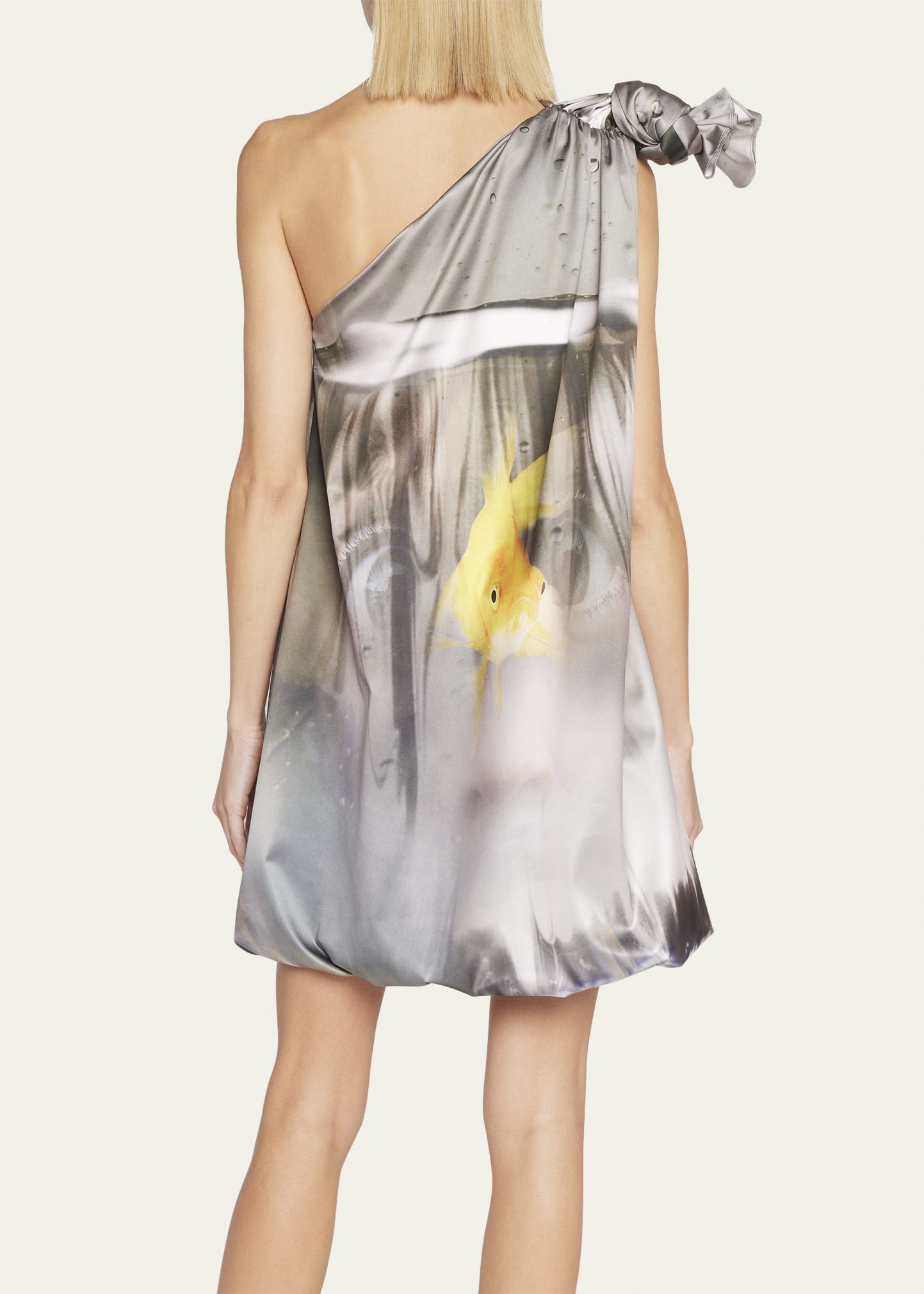 JW Anderson Goldfish Digital-Print One-Shoulder Knot Mini Dress