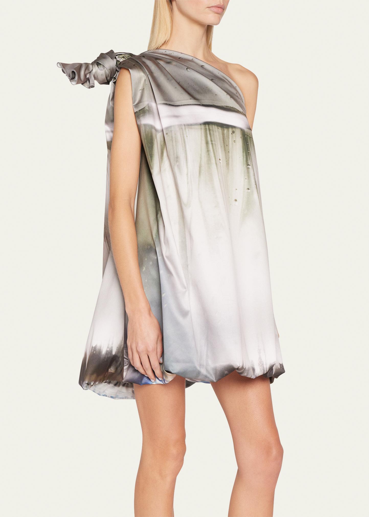 JW Anderson Goldfish Digital-Print One-Shoulder Knot Mini Dress
