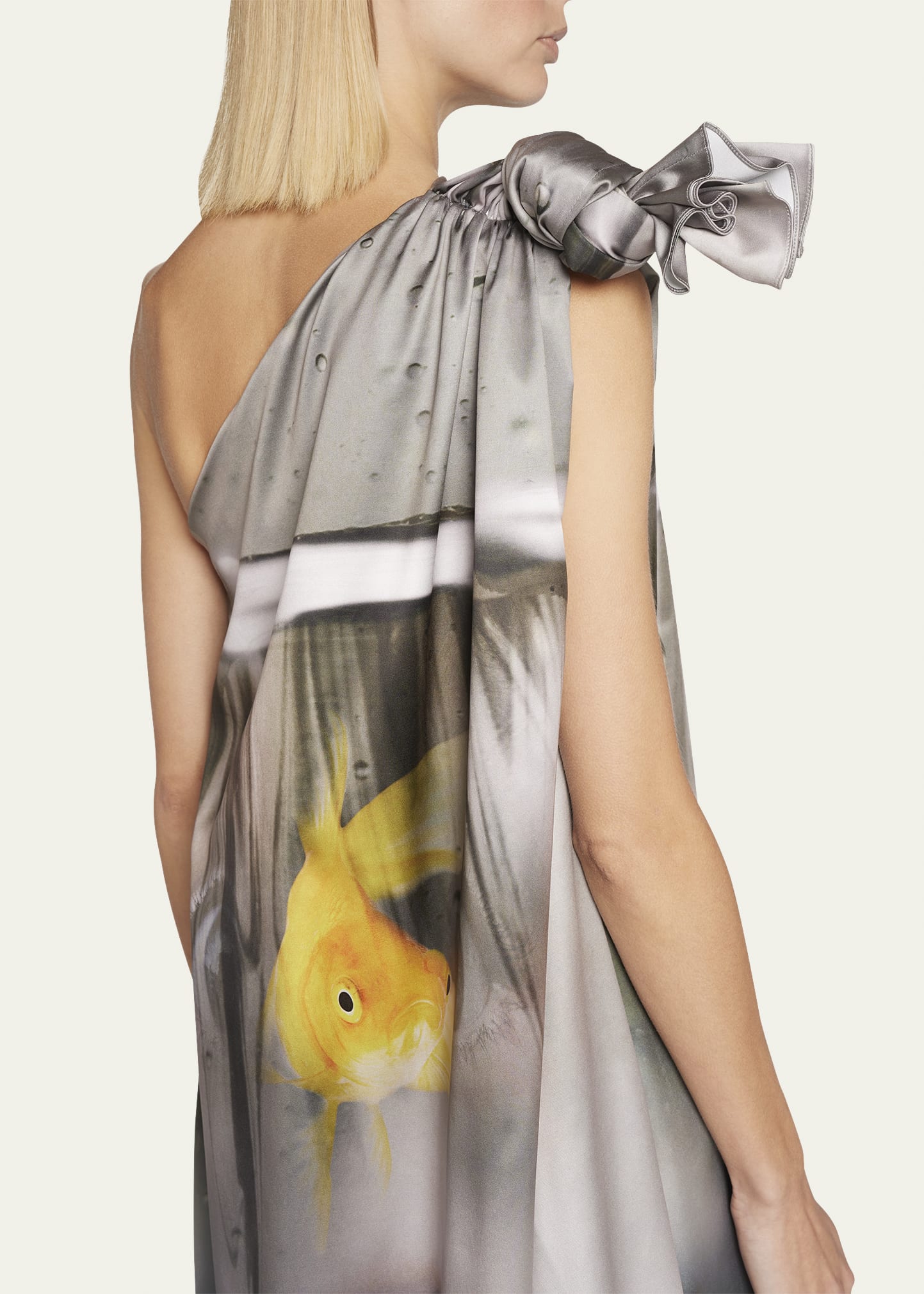 JW Anderson Goldfish Digital-Print One-Shoulder Knot Mini Dress