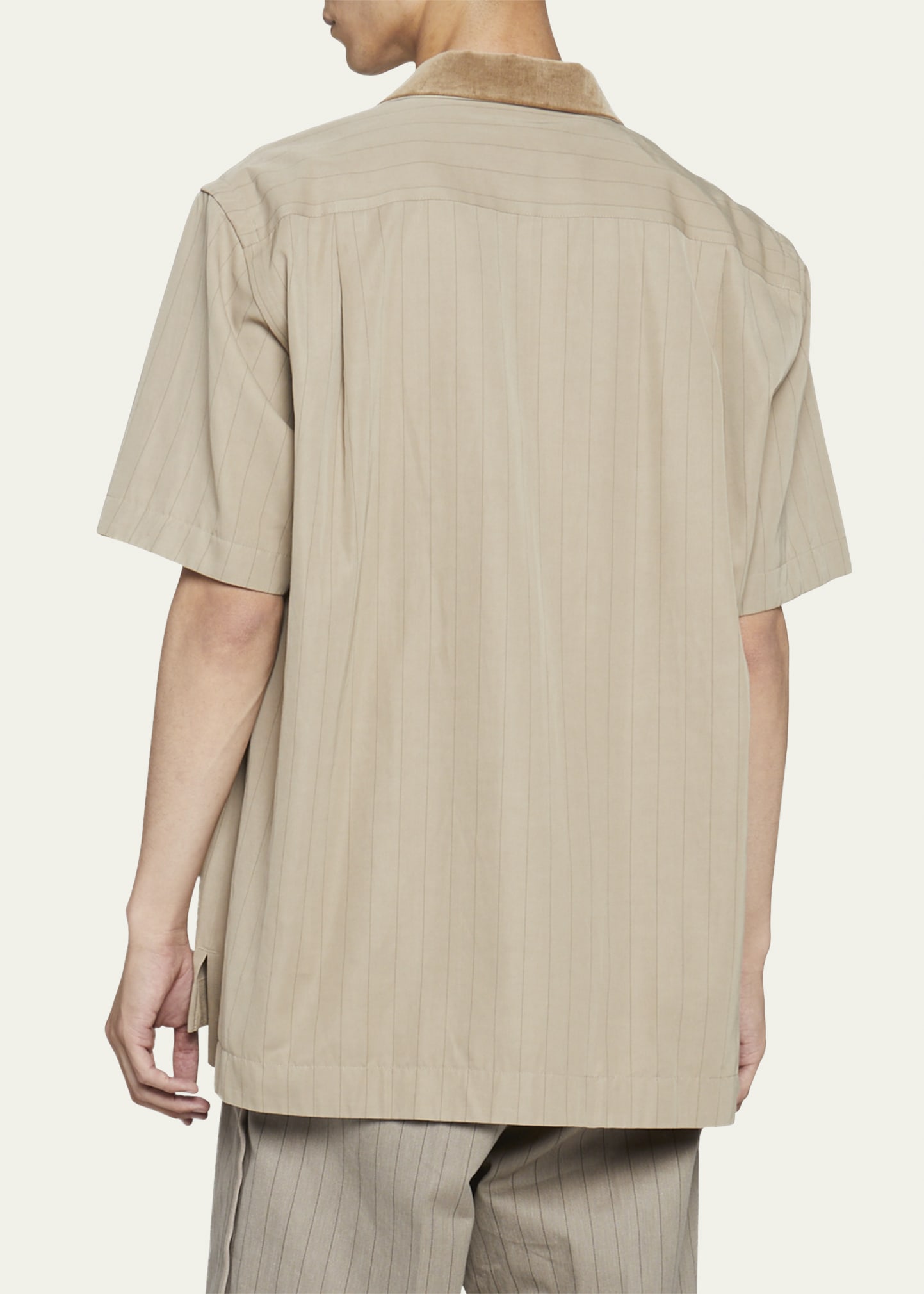 SACAI Men's Pinstriped Velvet-Collar Short-Sleeve Shirt - Bergdorf