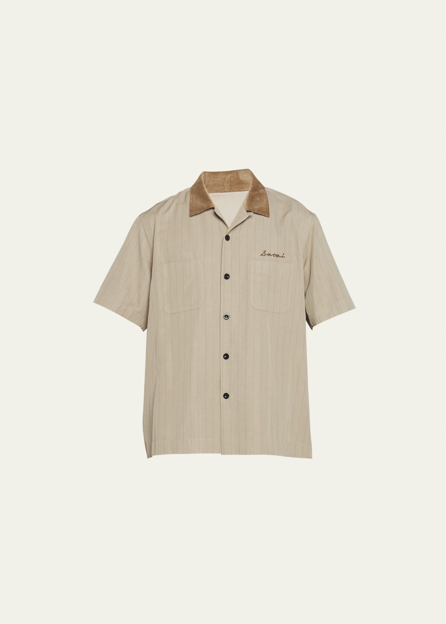 SACAI Men's Pinstriped Velvet-Collar Short-Sleeve Shirt - Bergdorf