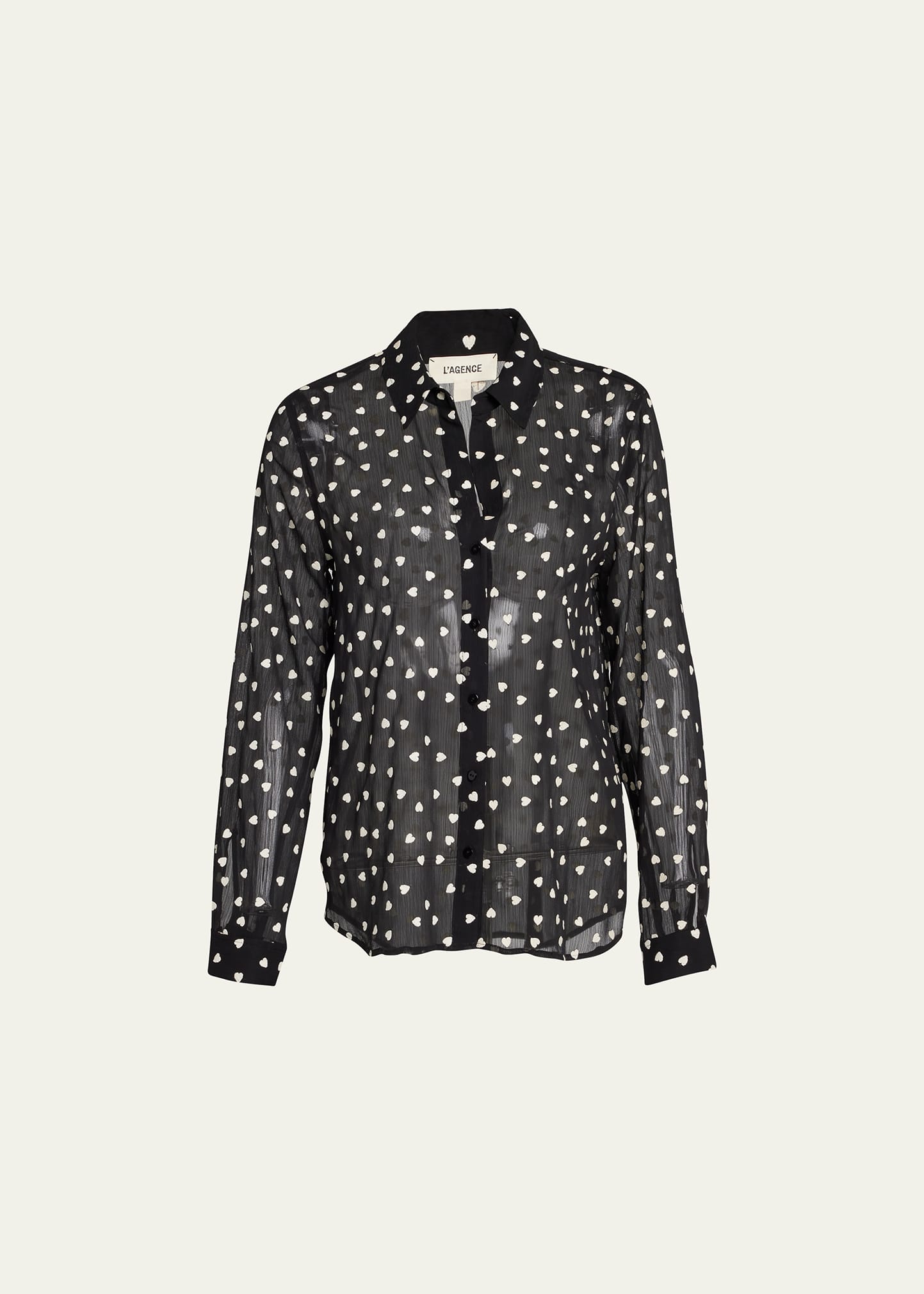 L'Agence Sheer Polka-dot Shirt in Black