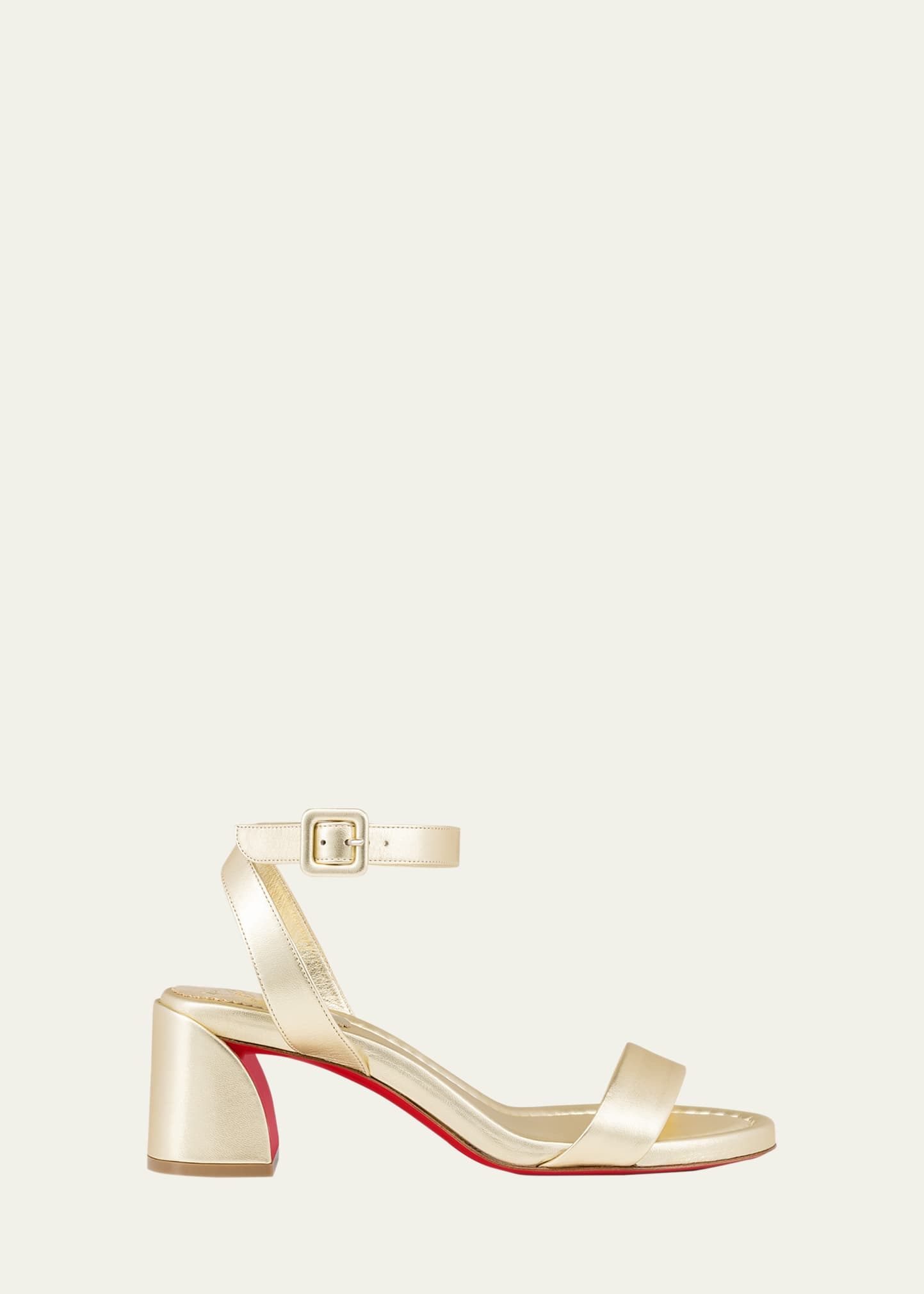 Christian Louboutin Miss Sabina Metallic Red Sole Ankle-Strap Sandals Platine