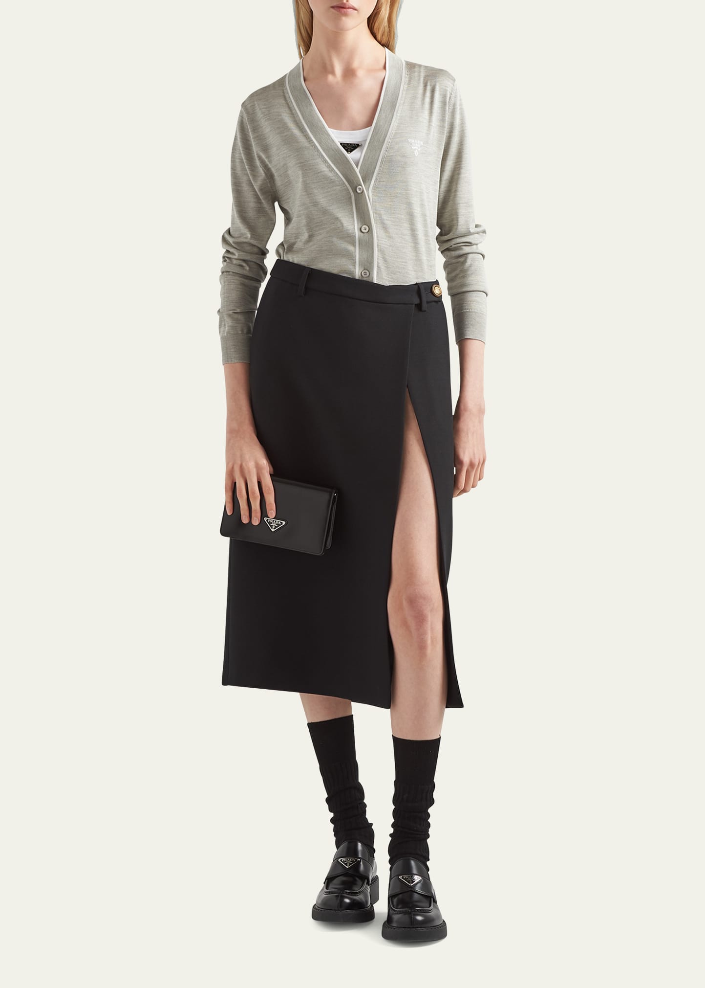 Prada Thigh-Slit Crepe Wrap Midi Skirt - Bergdorf Goodman