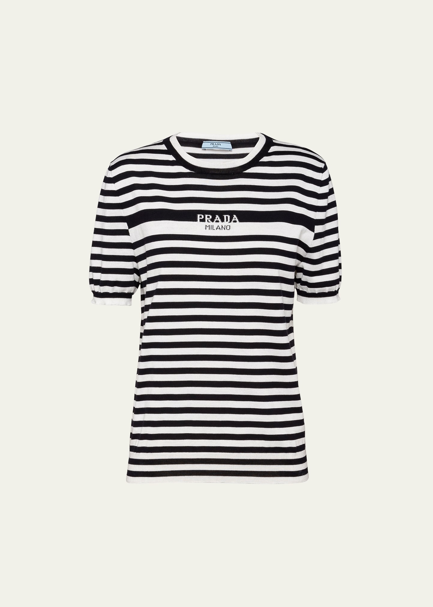 Prada Stripe Logo-Intarsia Short-Sleeve Top - Bergdorf Goodman