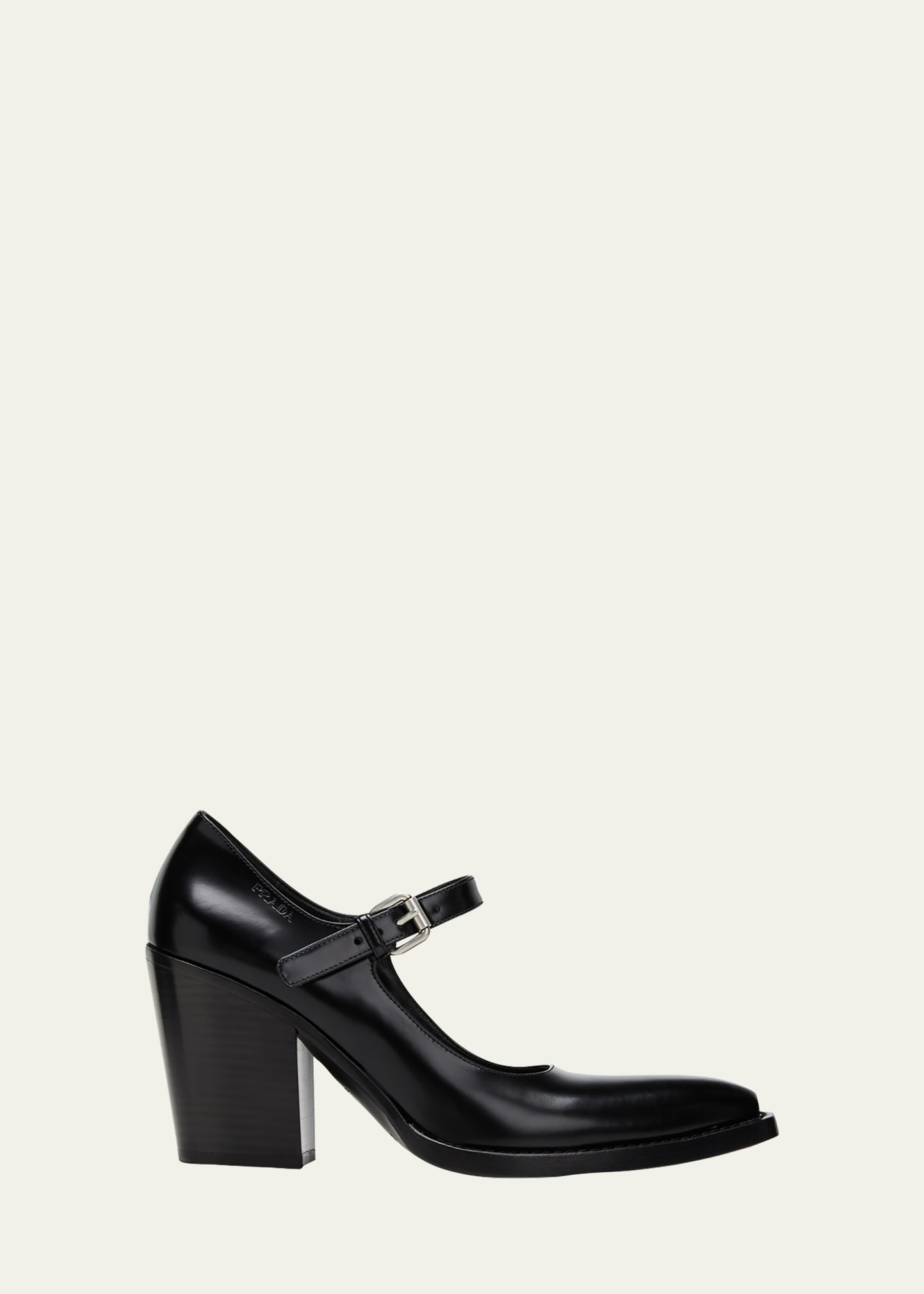 Leather Mary Jane Pumps in Black - Prada