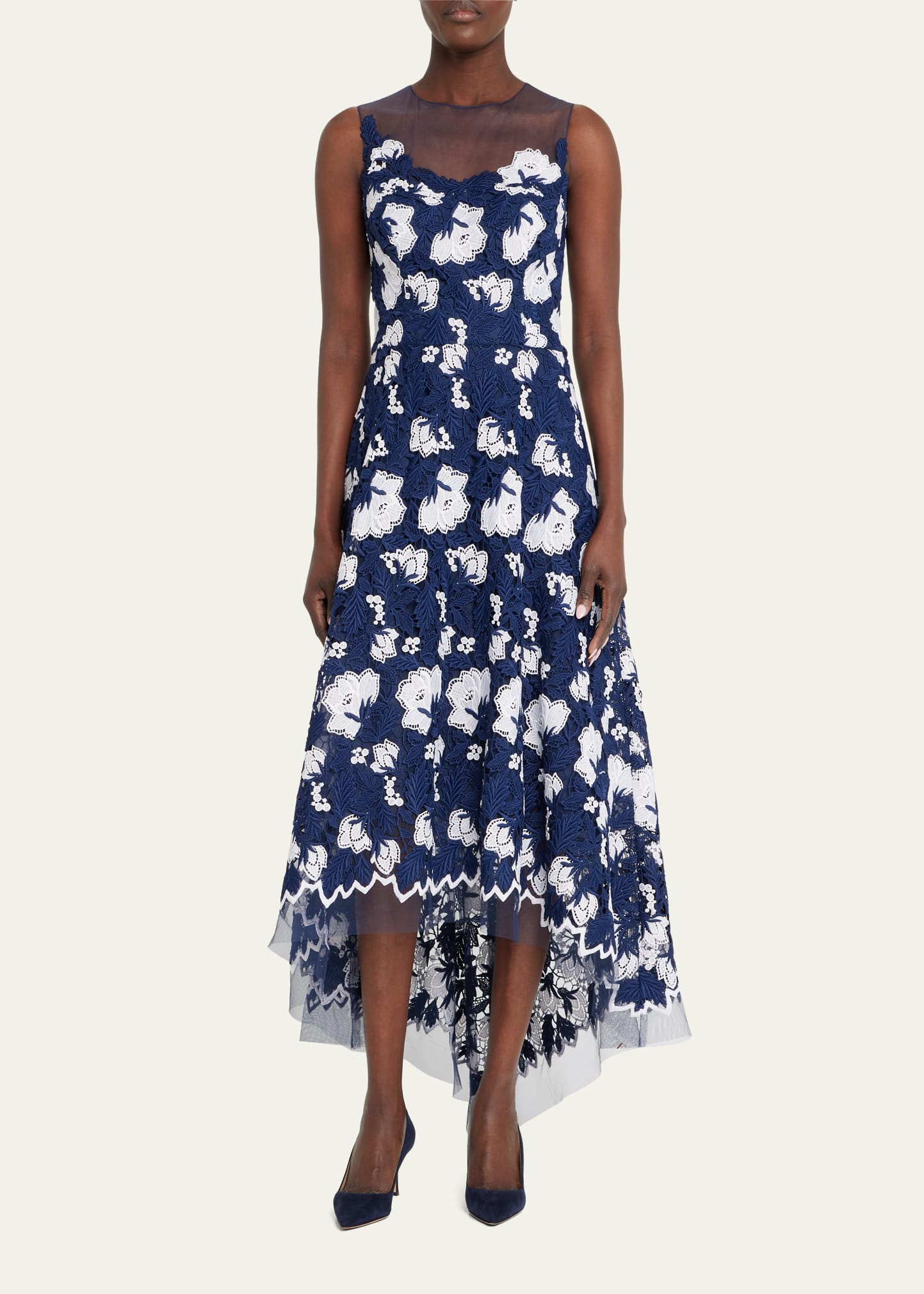 knee length dresses for ladies Teri Jon by Rickie Freeman Sequined Embroidered Floral Tulle High Low –  DGFOutlet main image 0
