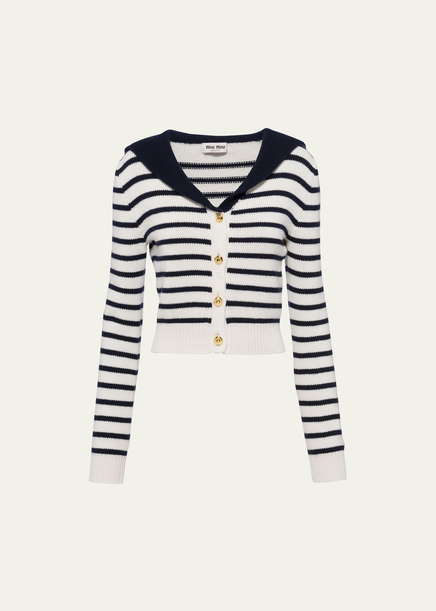 Miu Miu Stripe Sailor Collar Crop Cashmere Cardigan