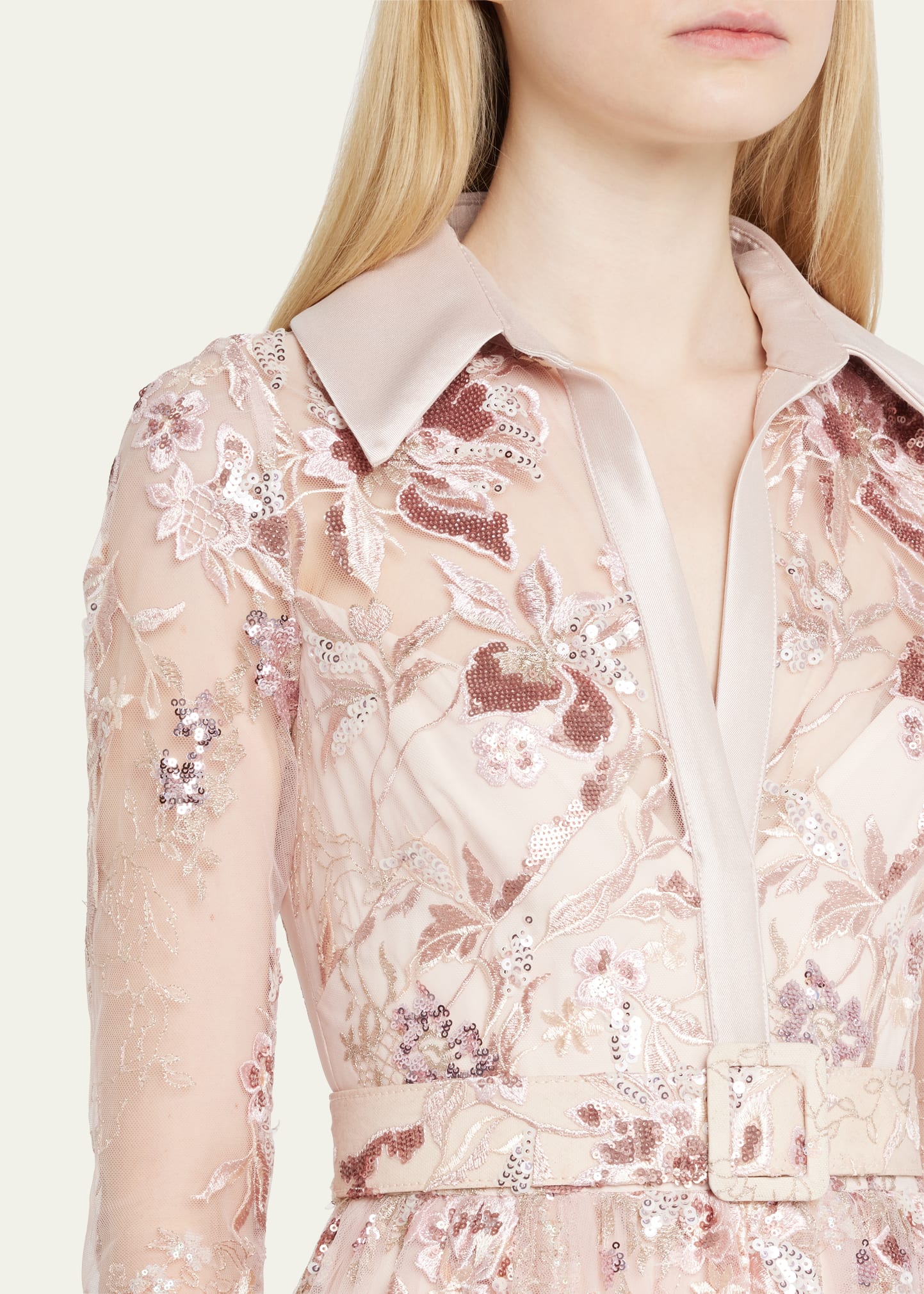 Badgley Mischka Collection Floral-Embroidered Sequin Midi Shirtdress -  Bergdorf Goodman