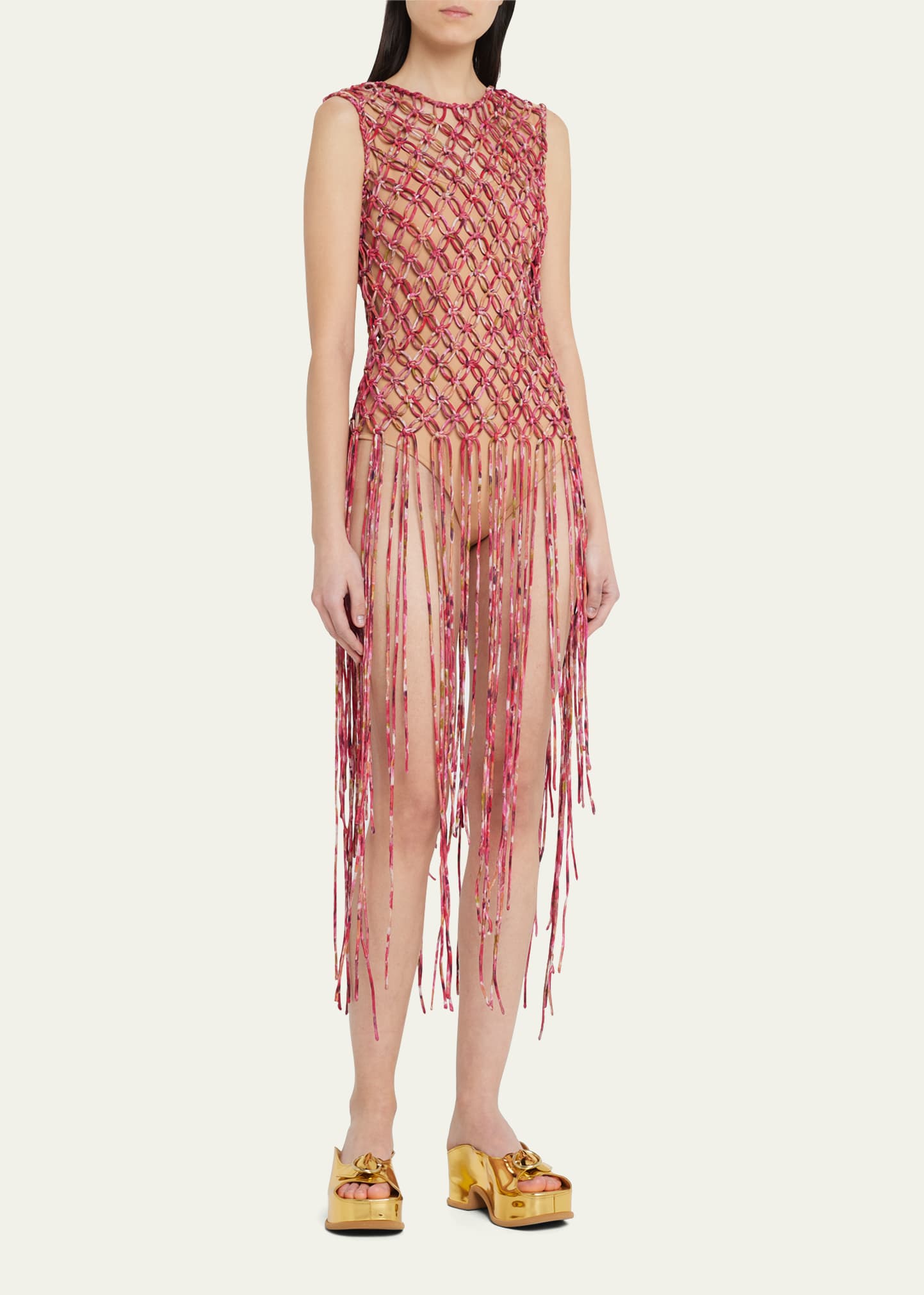 Dries Van Noten Coyle Gradient-Print Fishnet Macrame Top