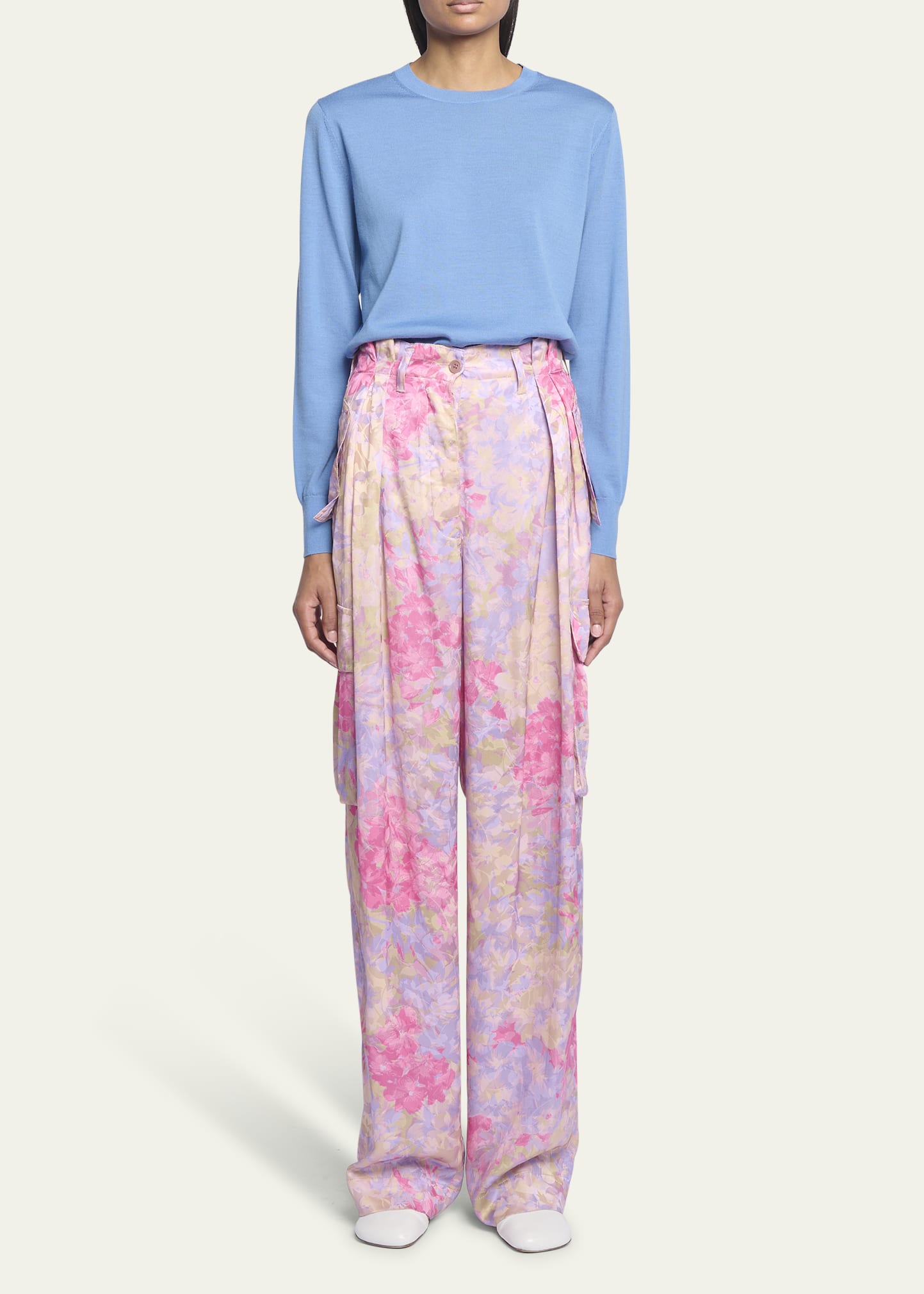 Dries Van Noten Polkas Floral Jacquard Pants with Cargo Pockets