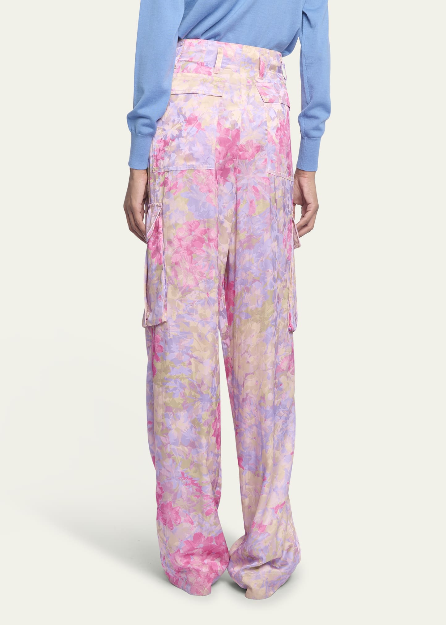 Dries Van Noten Polkas Floral Jacquard Pants with Cargo Pockets