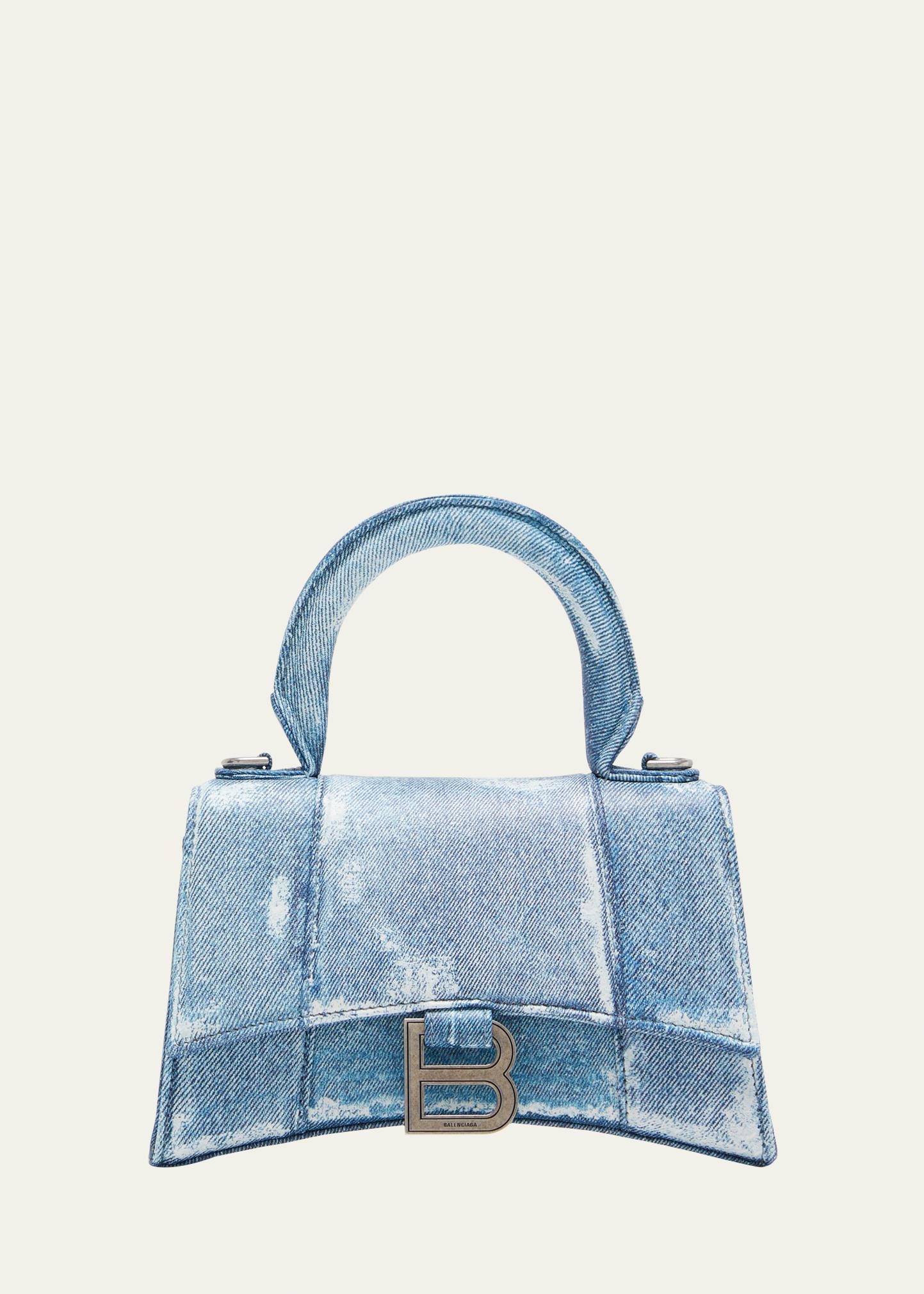 Balenciaga Hourglass XS Denim-Print Top-Handle Bag - Bergdorf Goodman