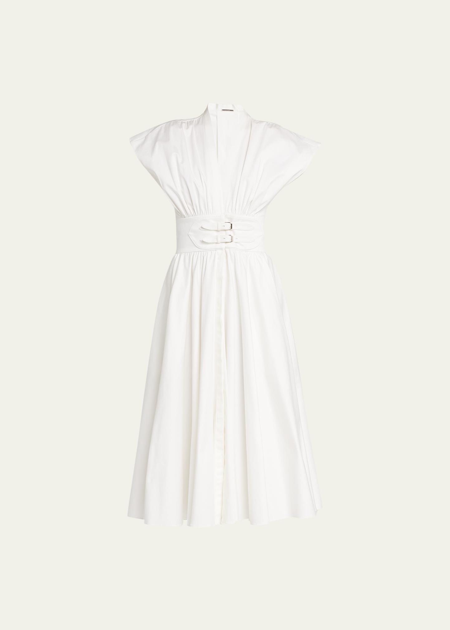 Alexis Jaden Buckle-Waist Pleated Midi Dress