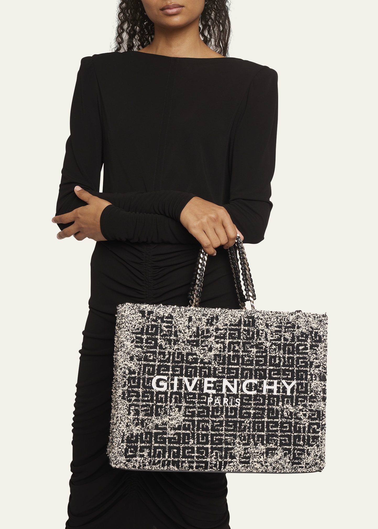 Givenchy G-Tote Medium Shopping Bag in 4G Logo Tweed with Chain