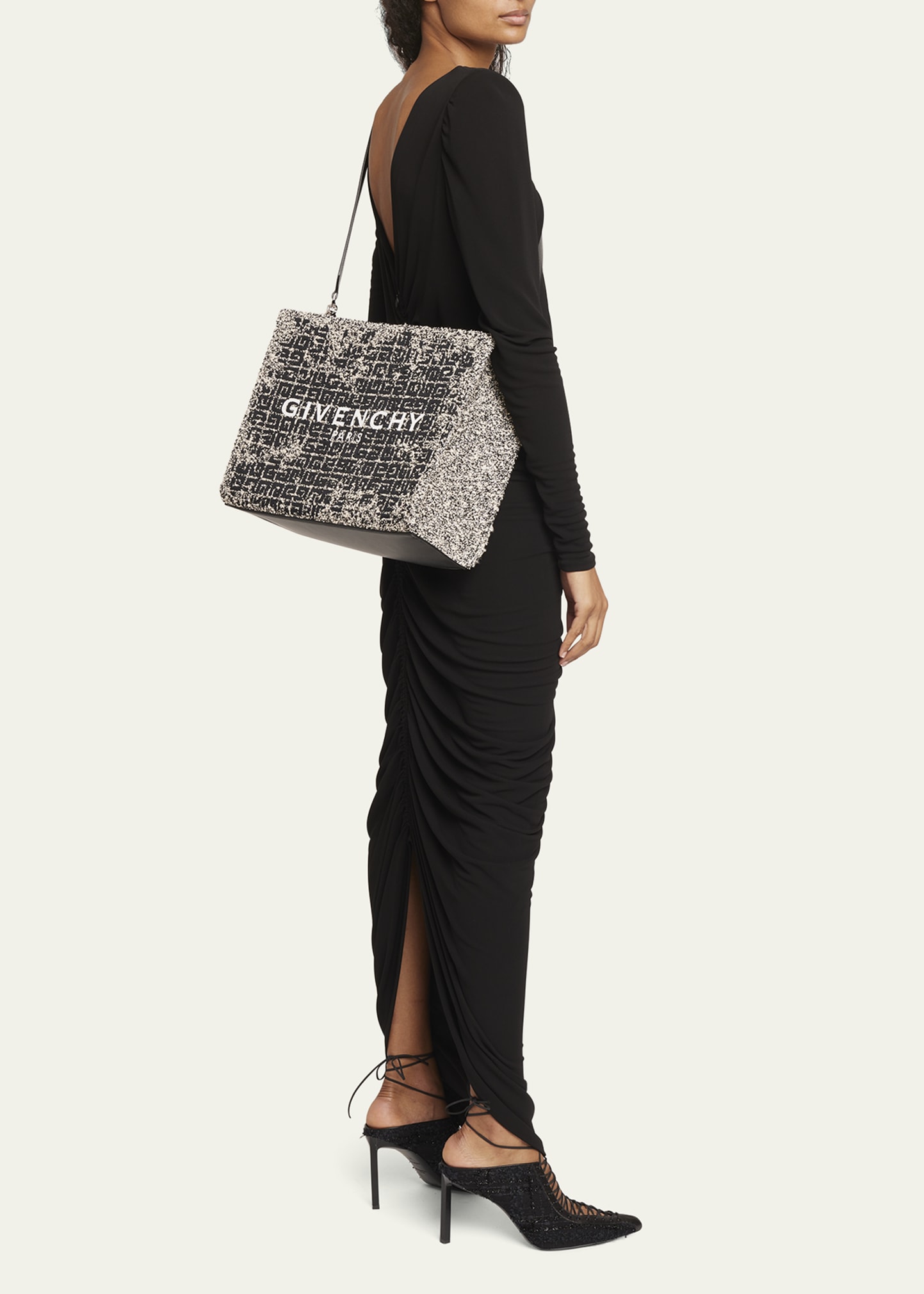 Givenchy G-Tote Medium Shopping Bag in 4G Logo Tweed with Chain