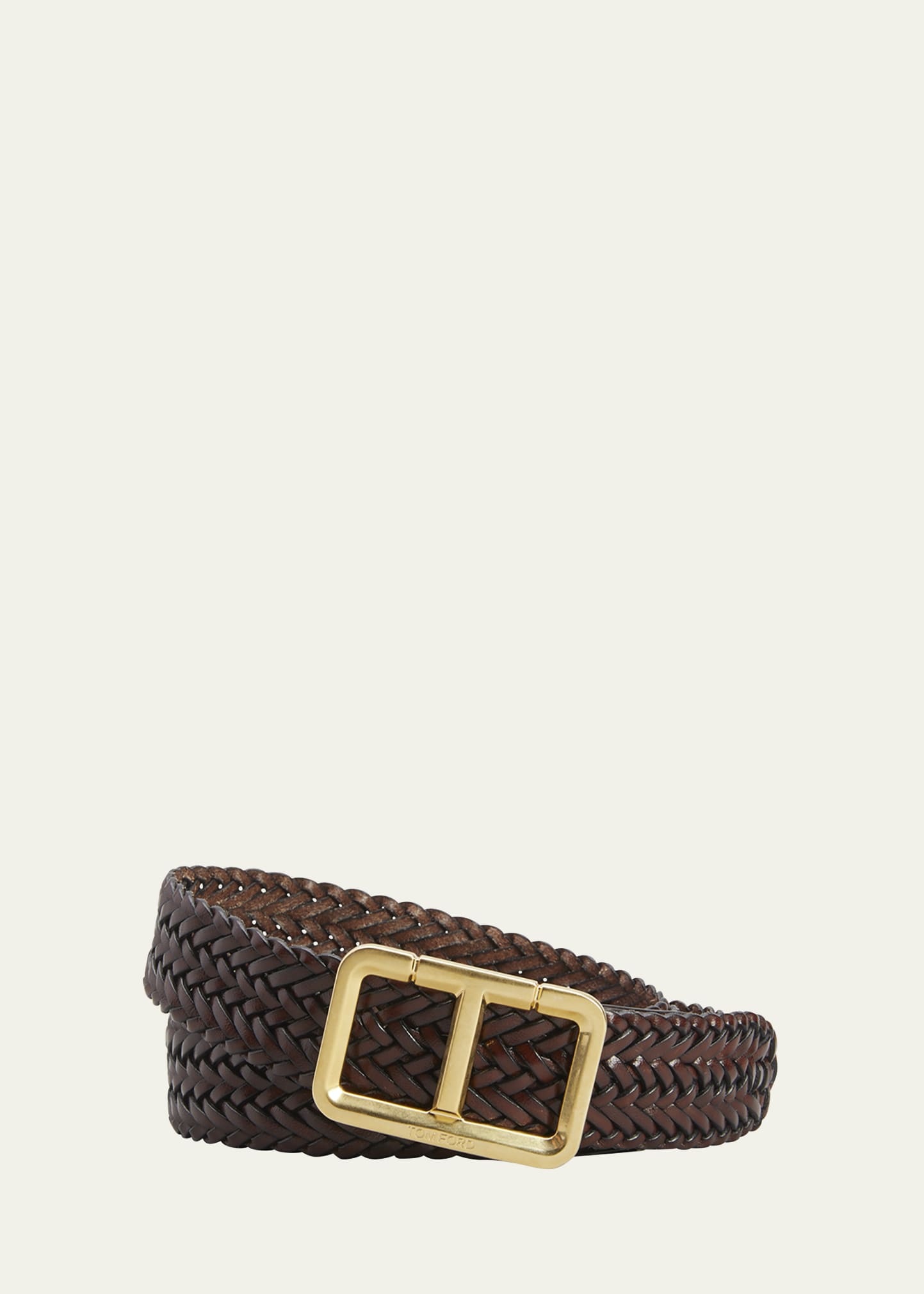 Tom Ford Lozerna Woven Leather Belt 0 31/32in Gold Buckle Iconic