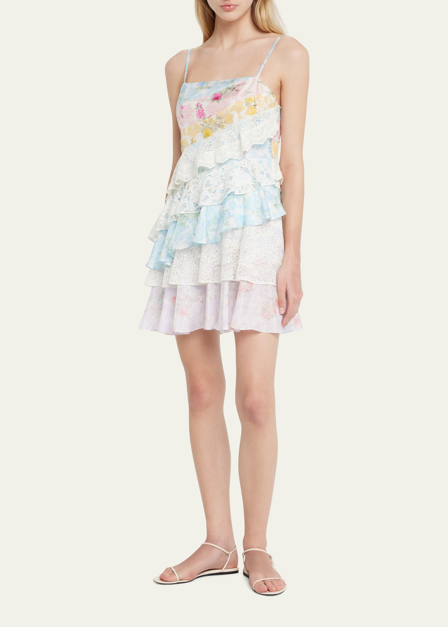 imata silk mini dress love shack fancy floral mini dress Loveshackfancy Imata Silk Mini Dress in  Rainbow Clouds  Cattivo