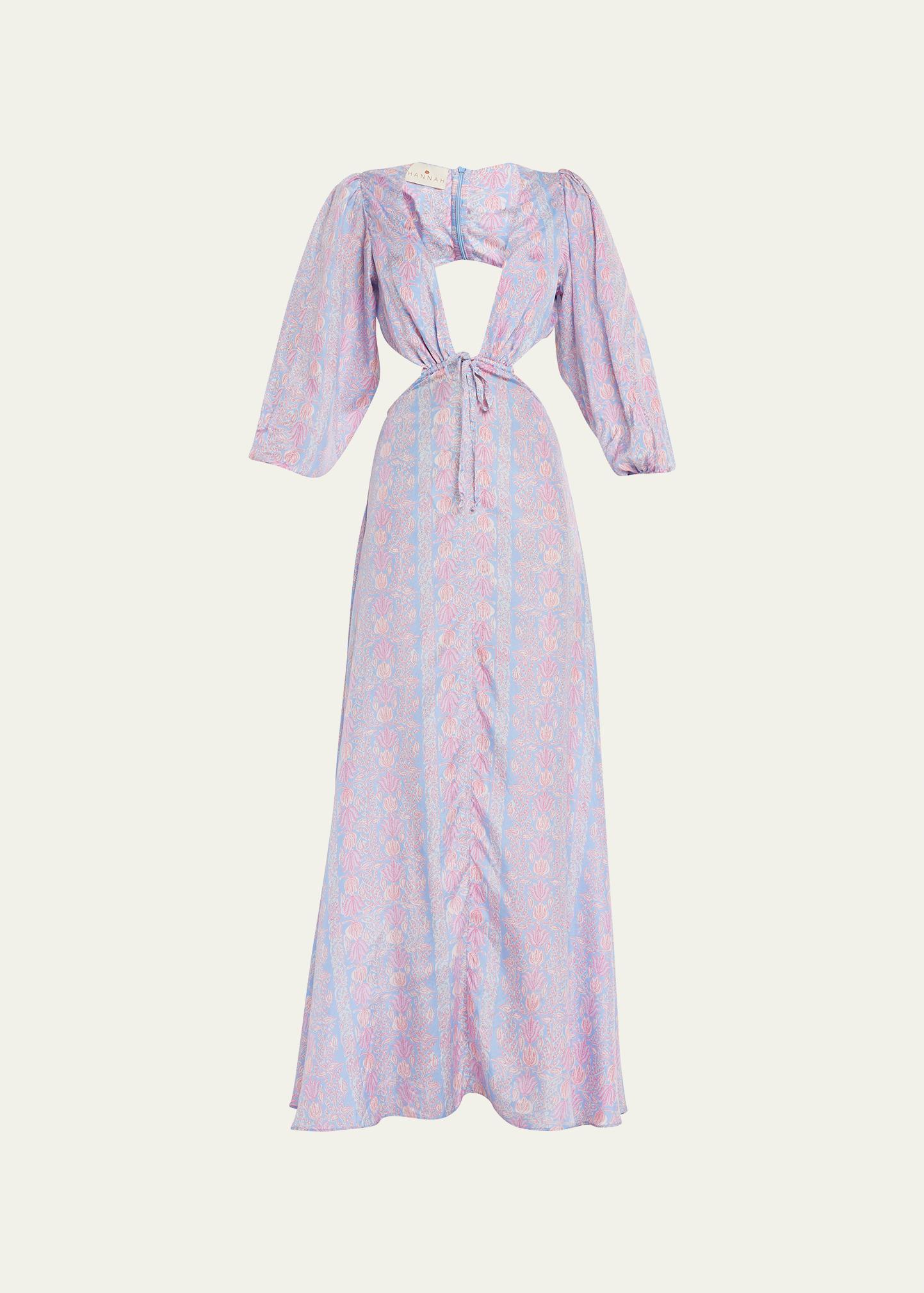chinese dress ladies GANNI "Charron" maxi long seersucker dress with puff sleeves  BOREAL REBORN
