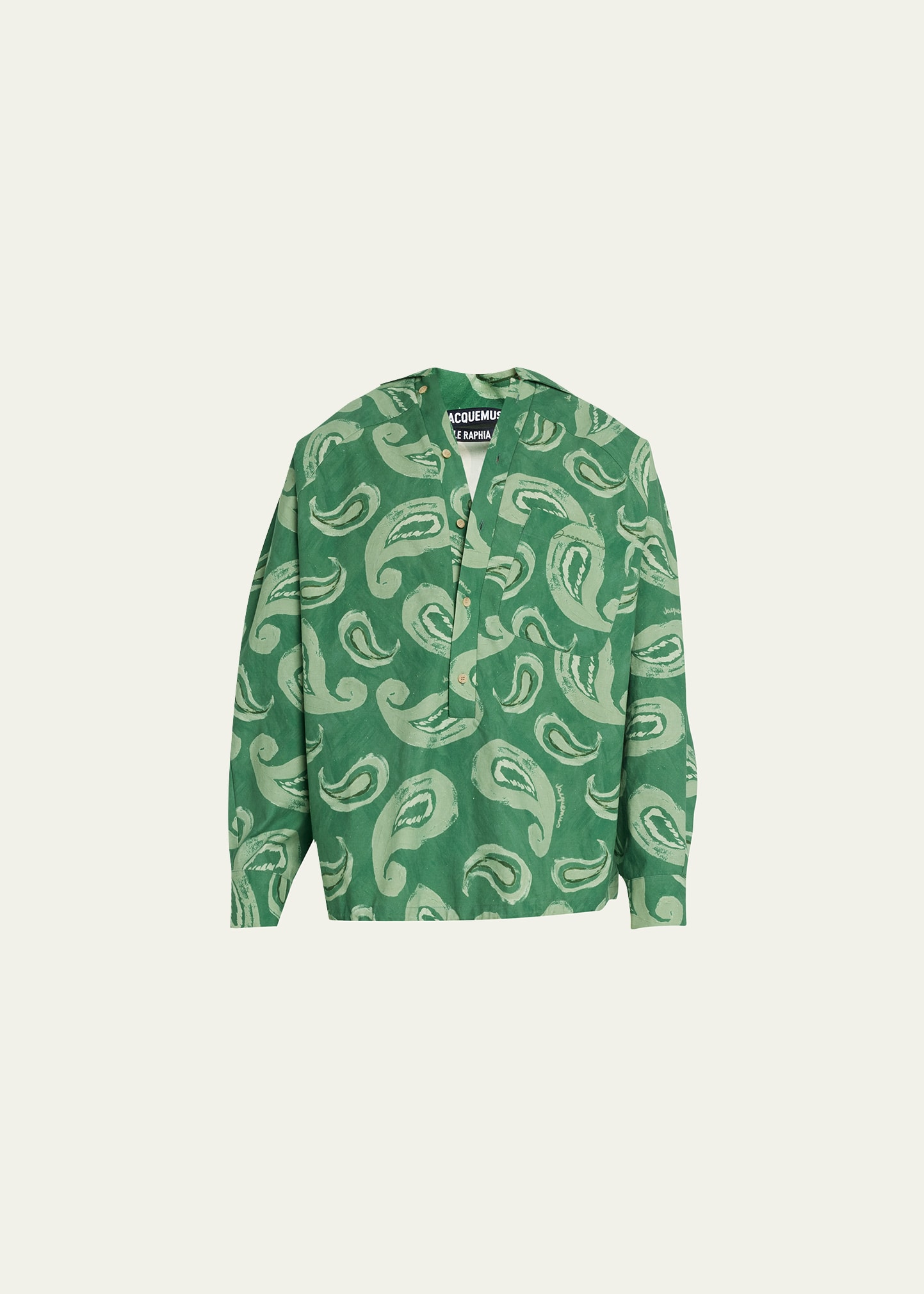 JACQUEMUS ペイズリー柄グリーンシャツ Jacquemus Men's Paisley Open-Chest Pullover Shirt - Bergdorf Goodman