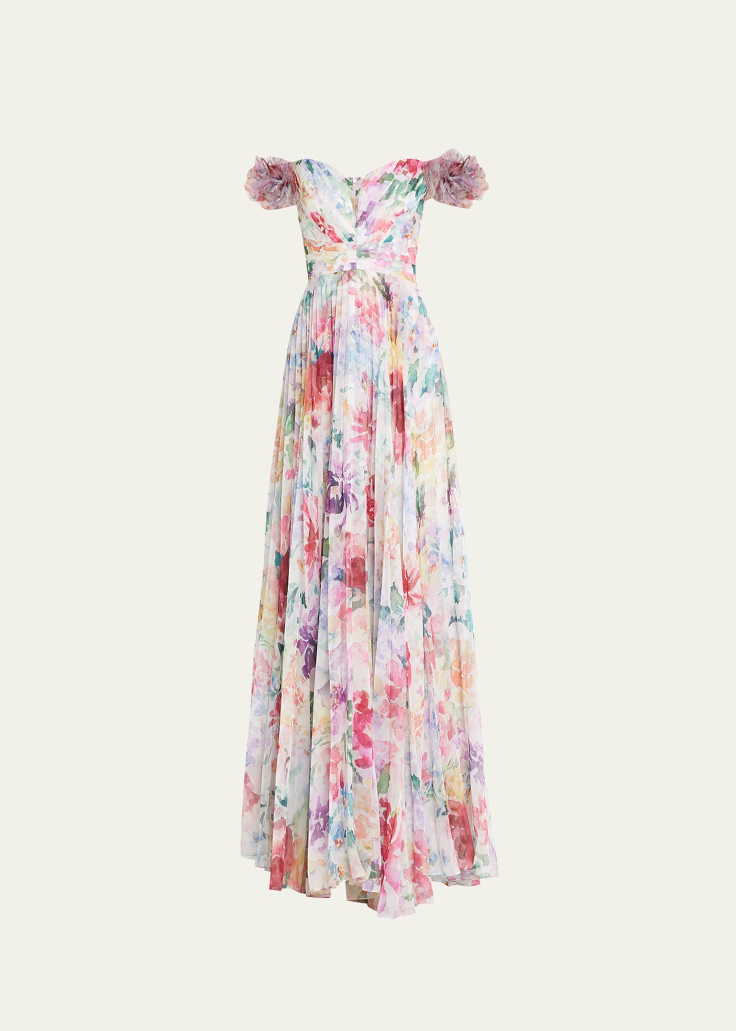 marchesa notte off the shoulder floral dress Blush Floral Tulle Gown