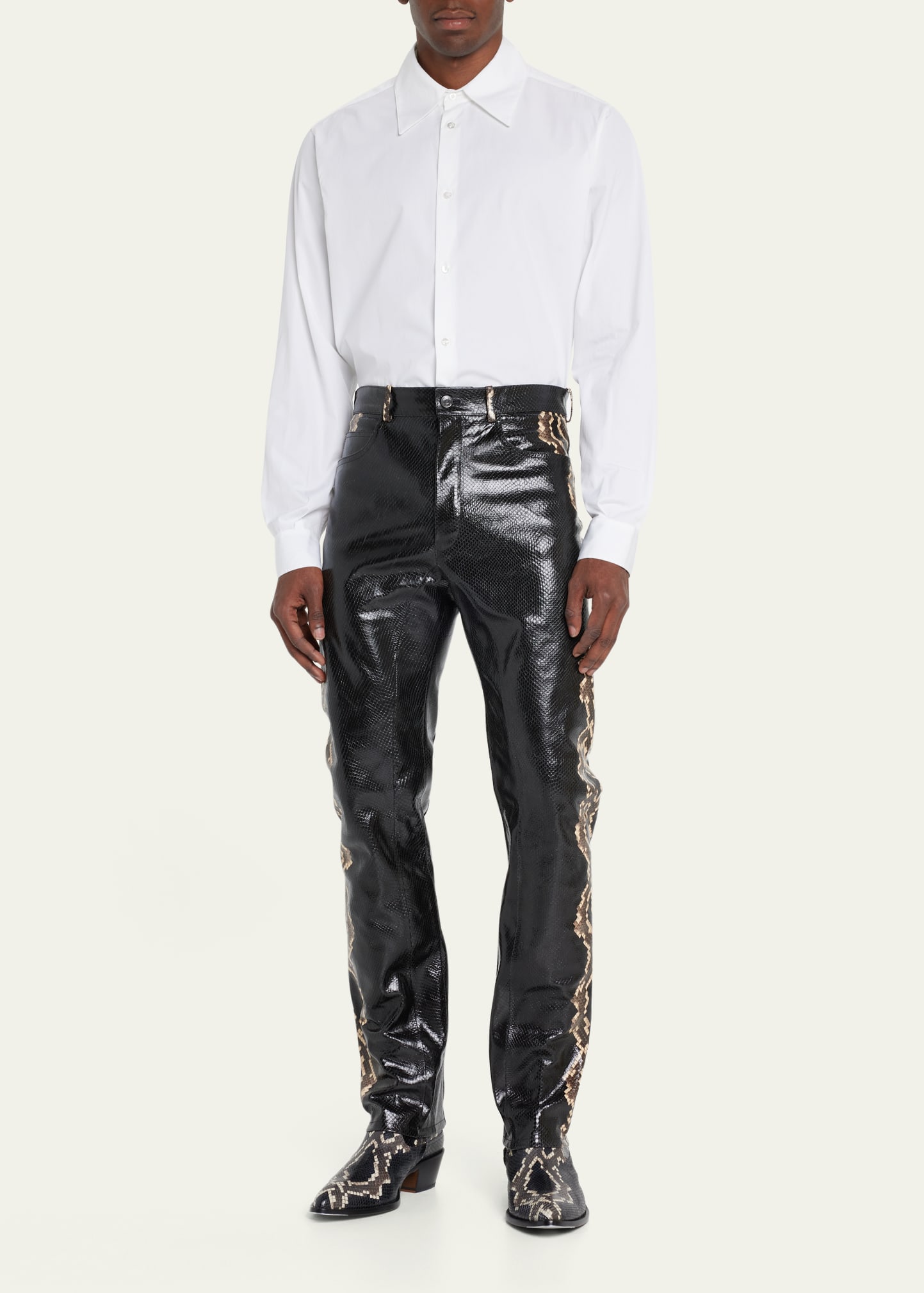 Bally Men's Python-Print Leather Jeans - Bergdorf Goodman