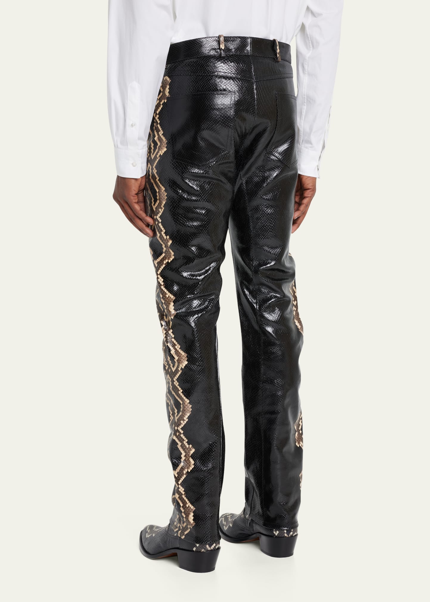 Bally Men's Python-Print Leather Jeans - Bergdorf Goodman