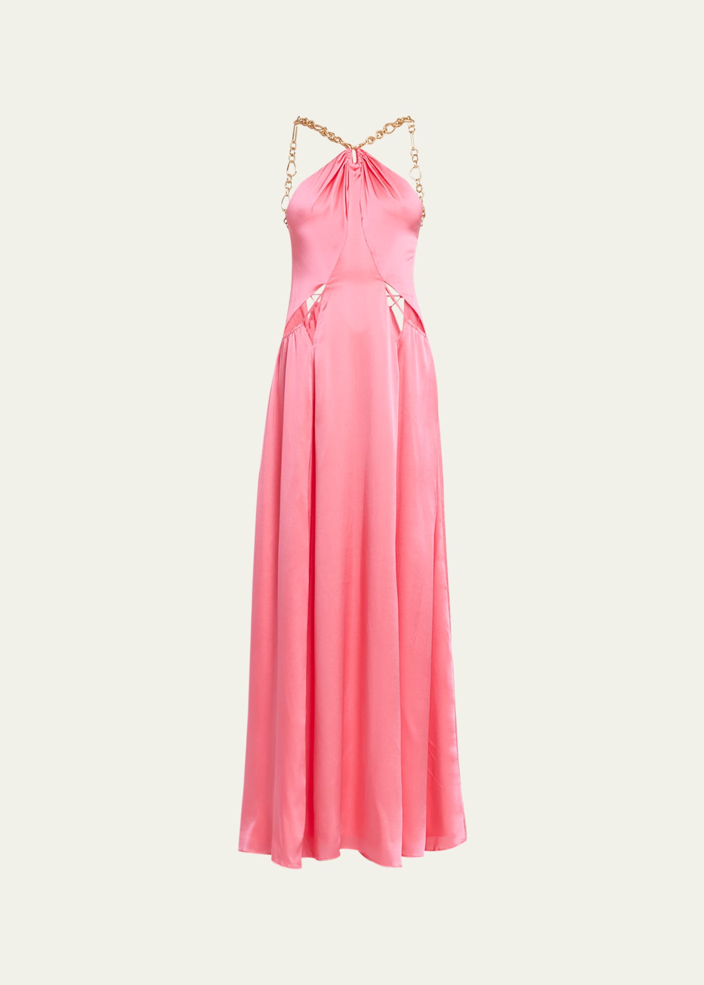 Cult Gaia Althea Silk Satin Golden-Chain Halter Gown - Bergdorf Goodman