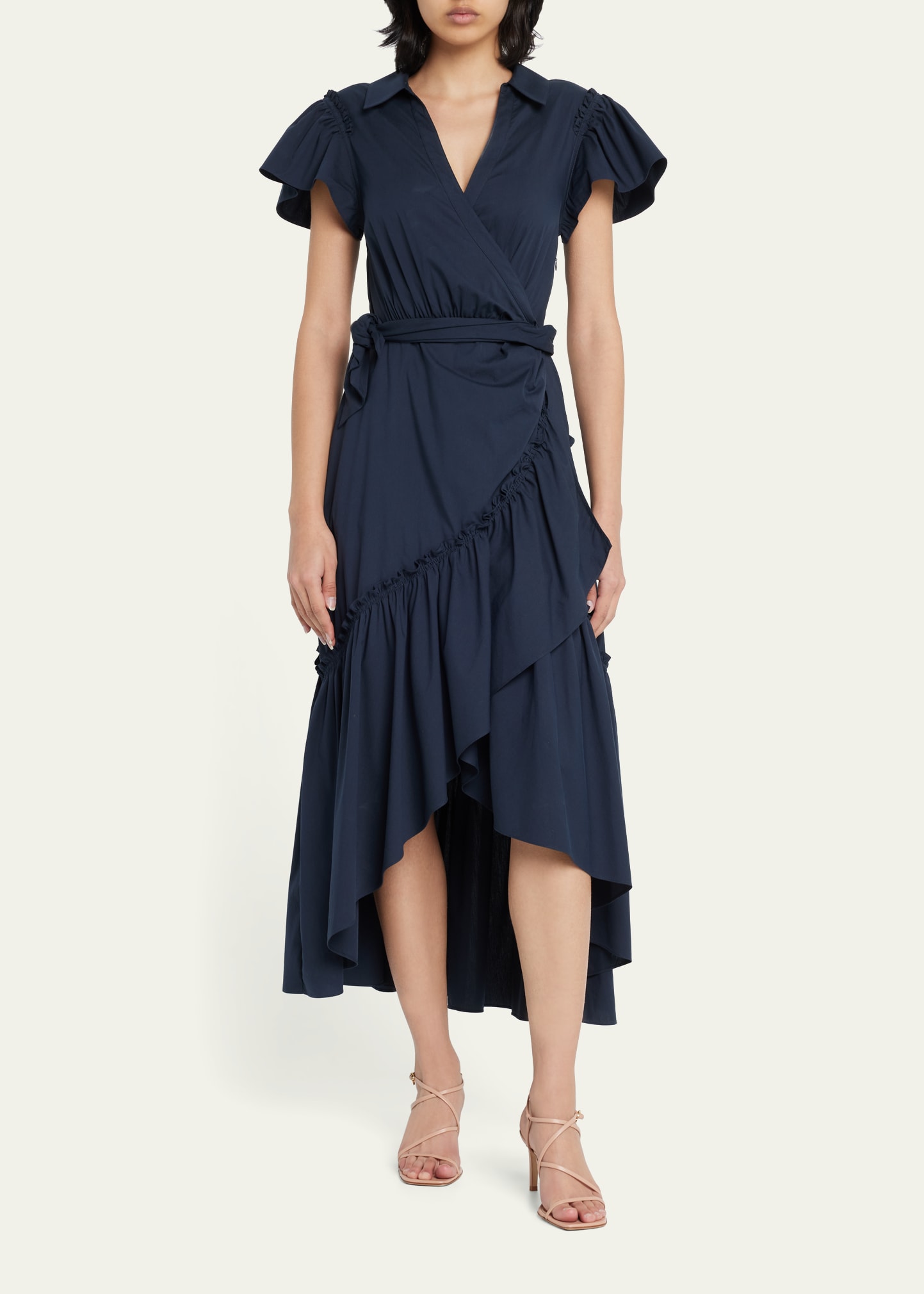 Cinq a Sept Lila Side-Tie Ruffle Midi Wrap Dress - Bergdorf Goodman