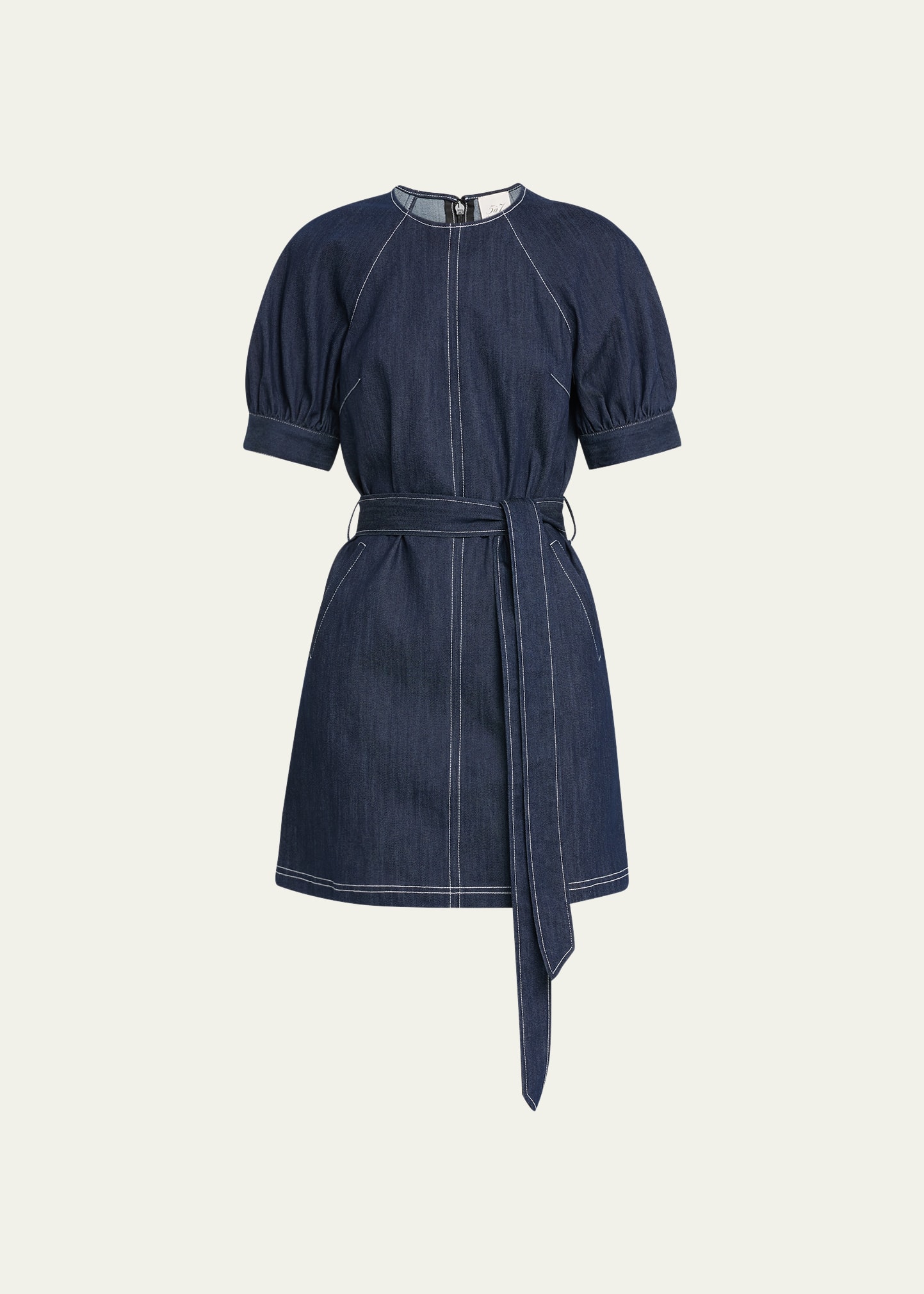 Cinq a Sept Abby Short-Sleeve Tie-Belt Denim Mini Dress - Bergdorf Goodman