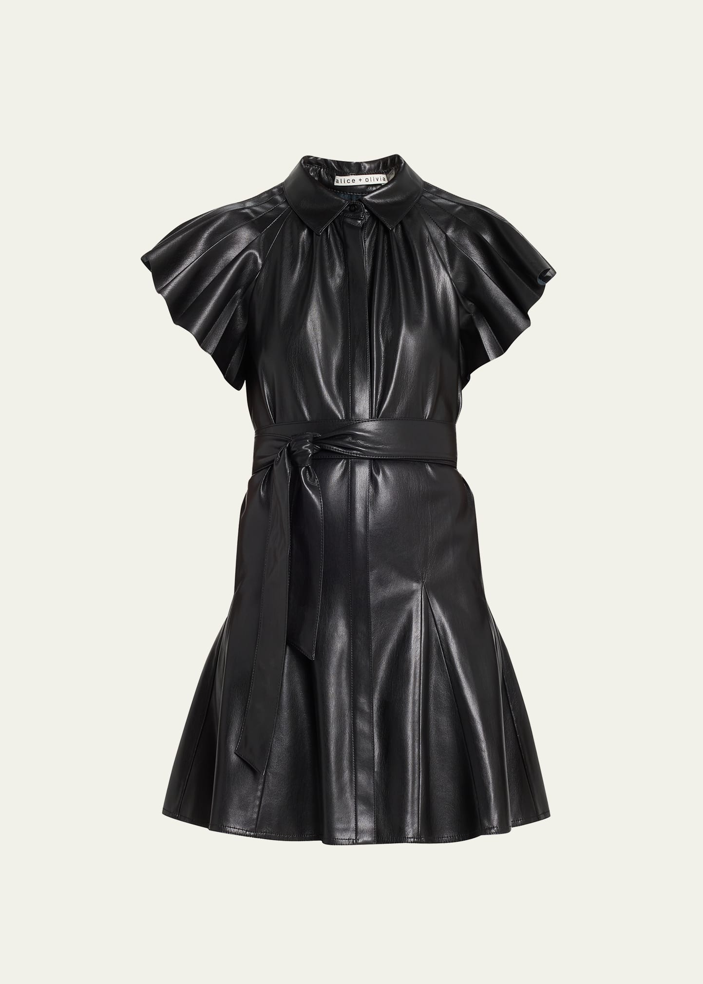 Alice + Olivia McKell Vegan Leather Flutter-Sleeve Mini Dress