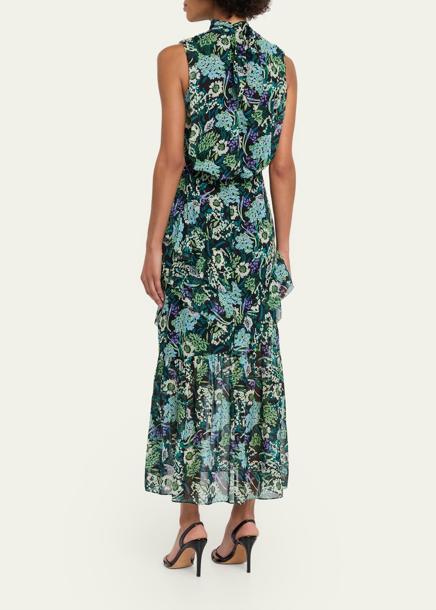 Saloni Fleur Silk Sleeveless Tiered-Ruffle Midi Dress - Bergdorf