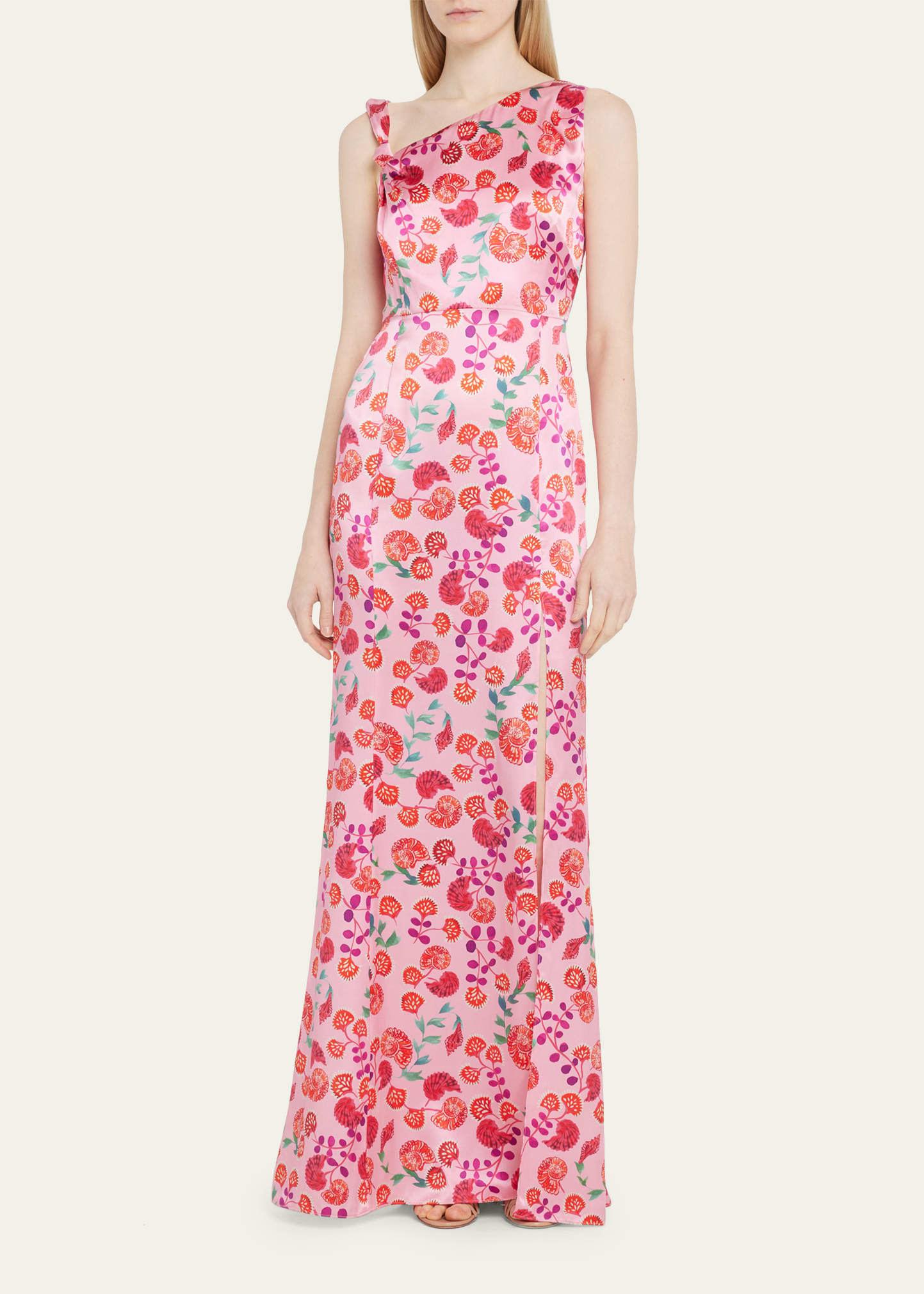 Saloni Leona One-Shoulder Draped Printed Silk Gown Bergdorf Goodman