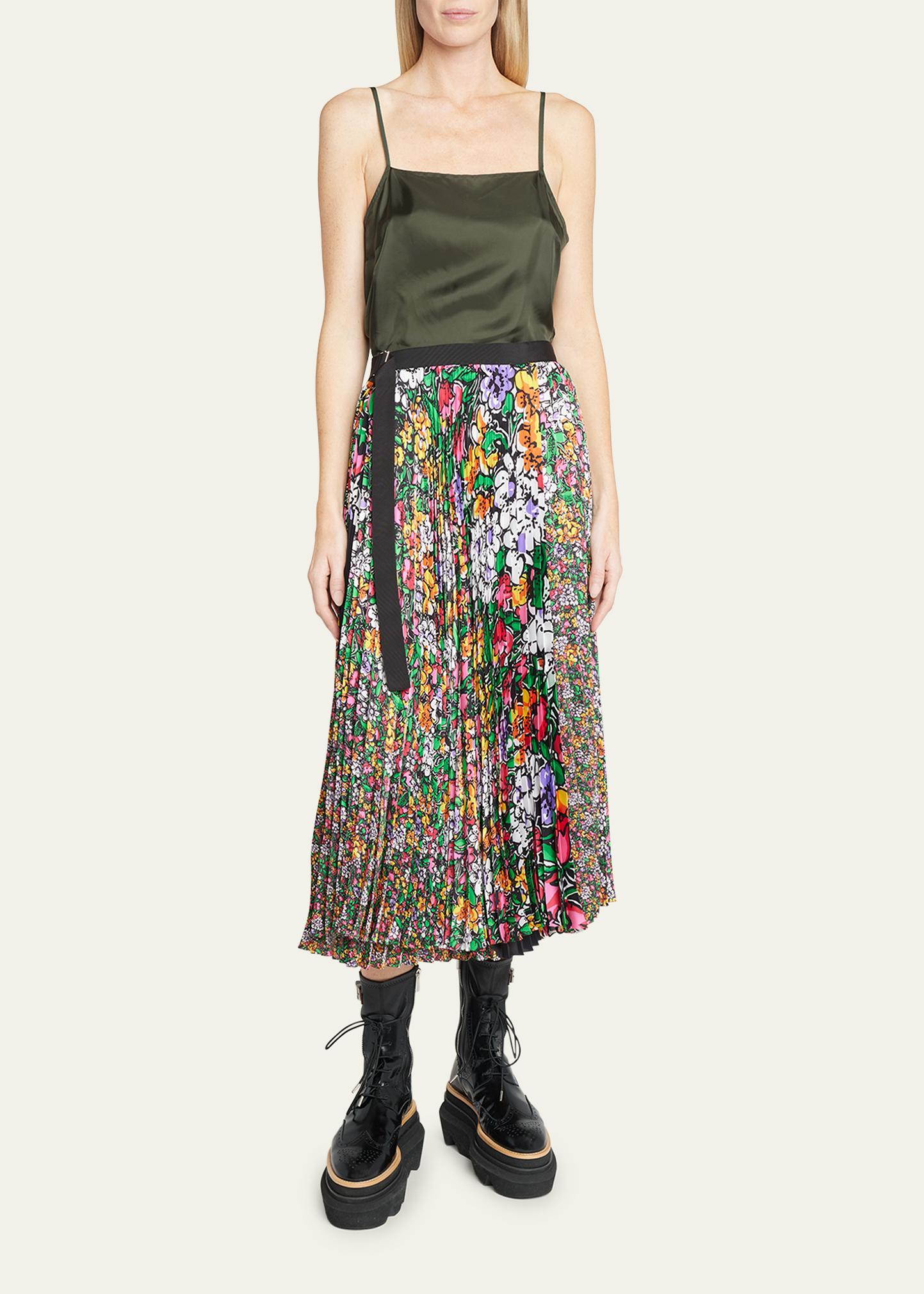 sacai Floral-Print Pleated Midi Skirt with Belt - Bergdorf Goodman