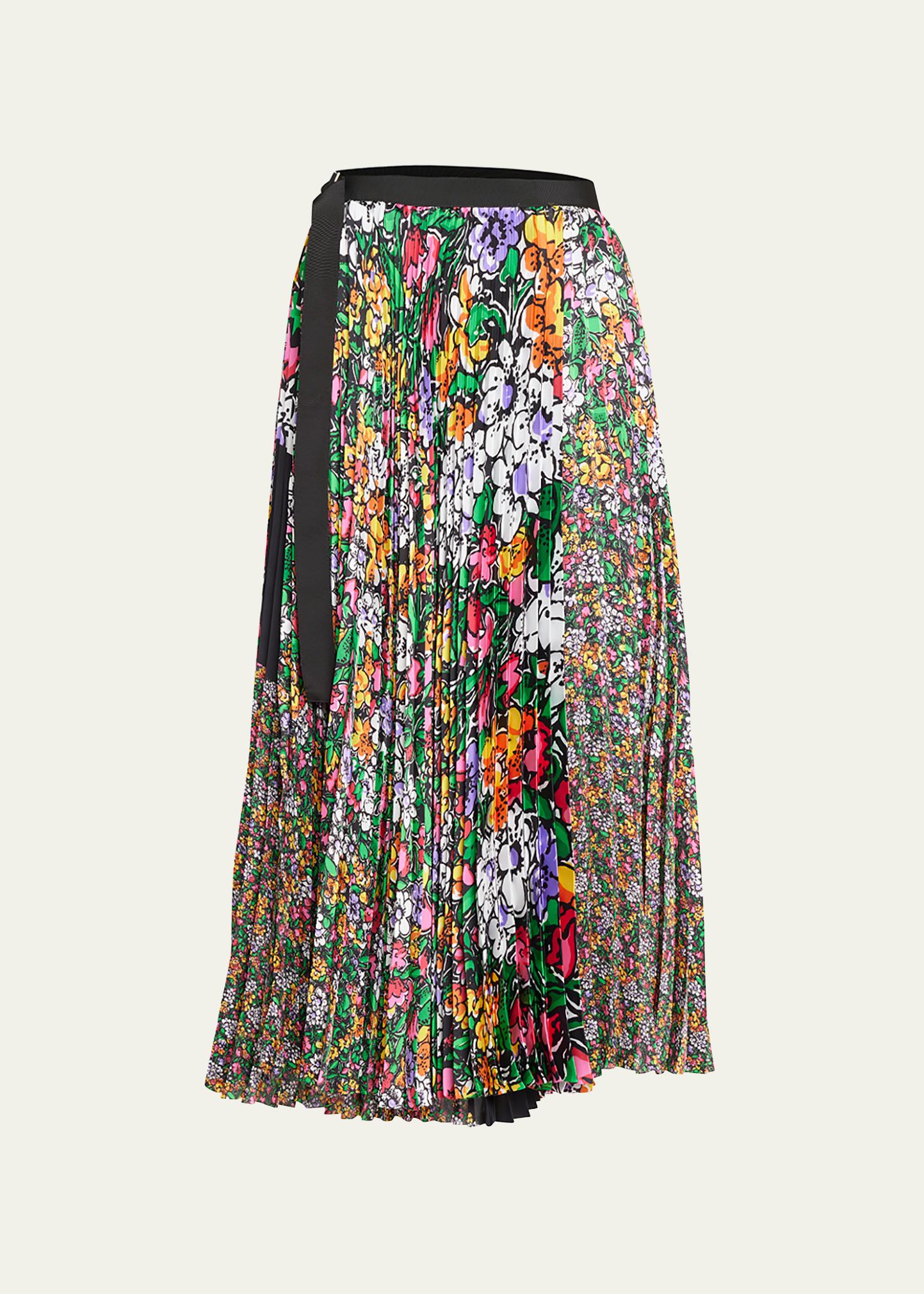 sacai Floral-Print Pleated Midi Skirt with Belt - Bergdorf Goodman