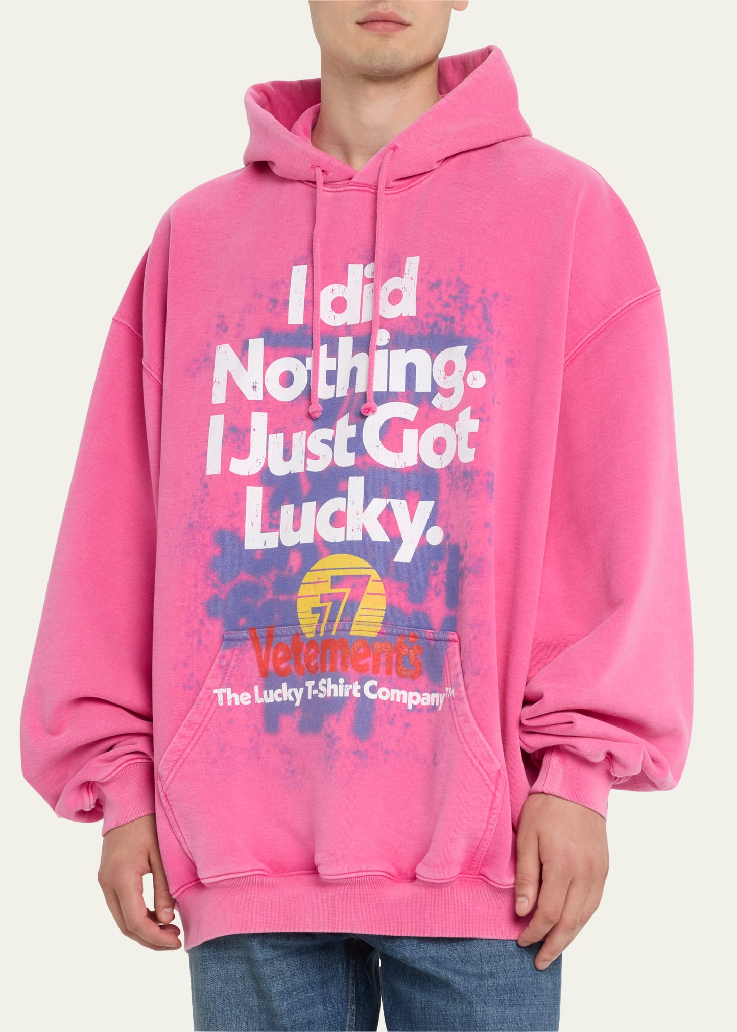 Vetements Men's I Got Lucky Washed Terry Hoodie - Bergdorf Goodman