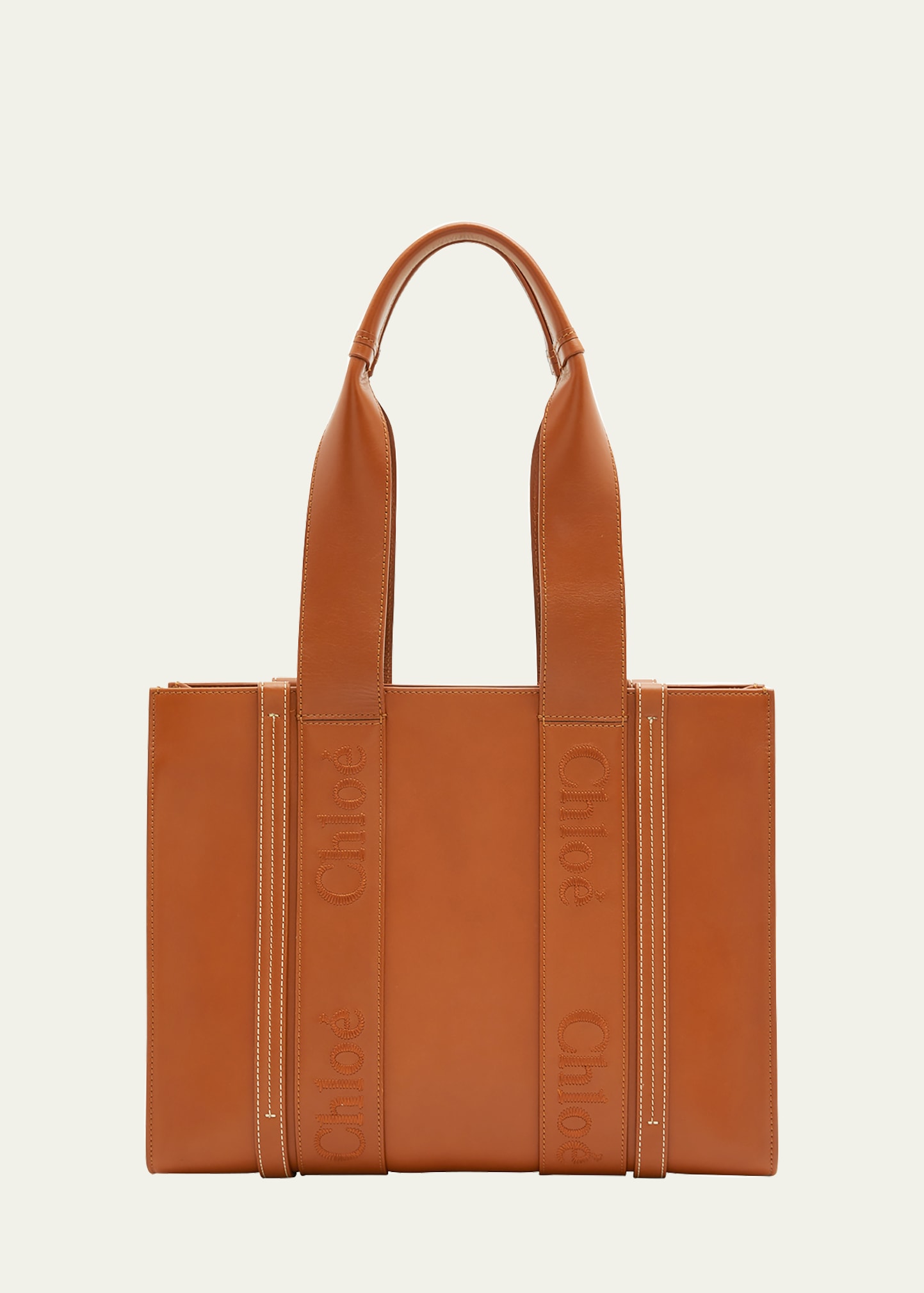 【CHLOE】WOODY LEATHER TOTE BAG MEDIUM CHLOÉ Woody medium embroidered leather tote | NET-A-PORTER