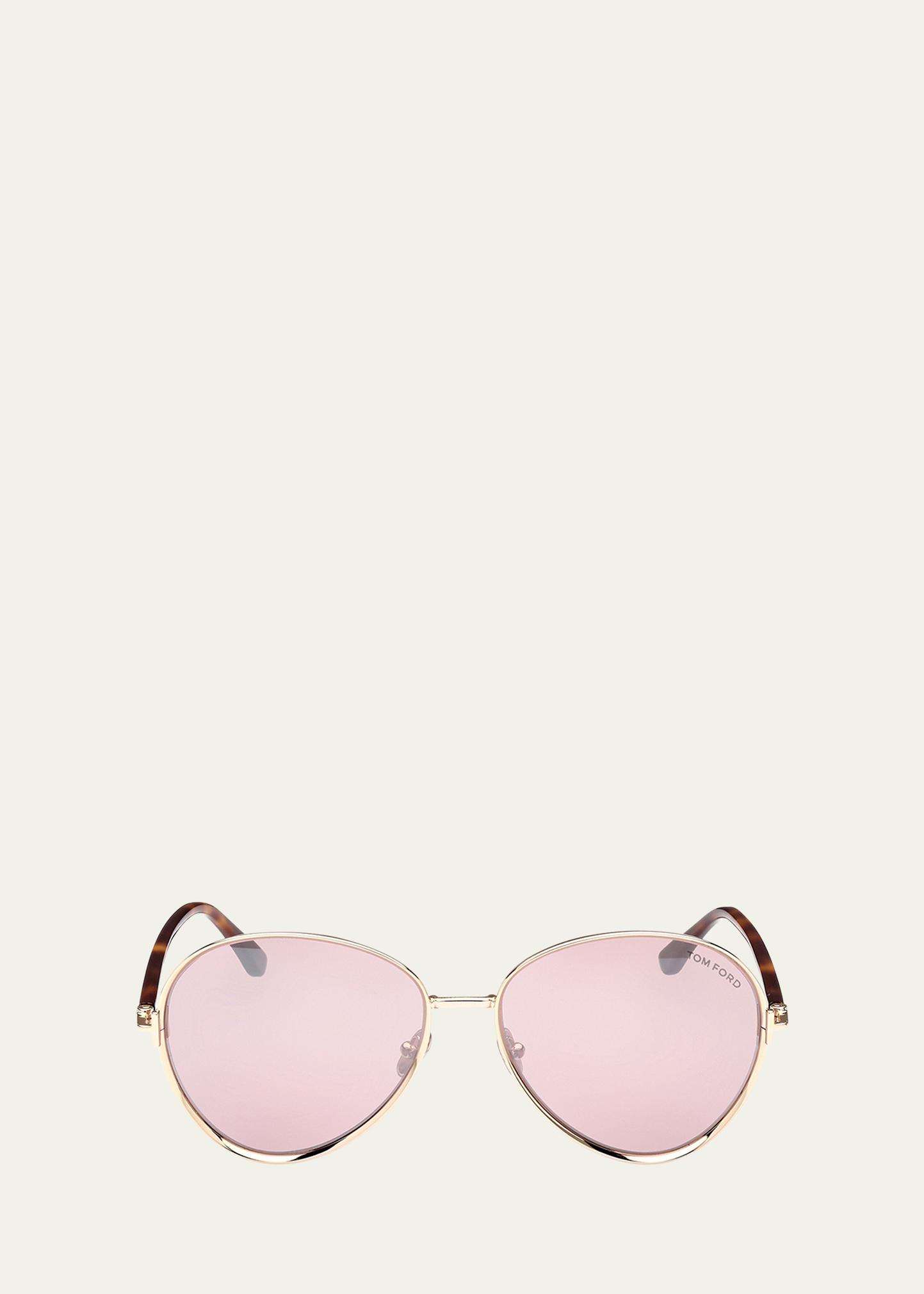 TOM FORD Rio T-Logo Round Metal Sunglasses - Bergdorf Goodman display picture 1