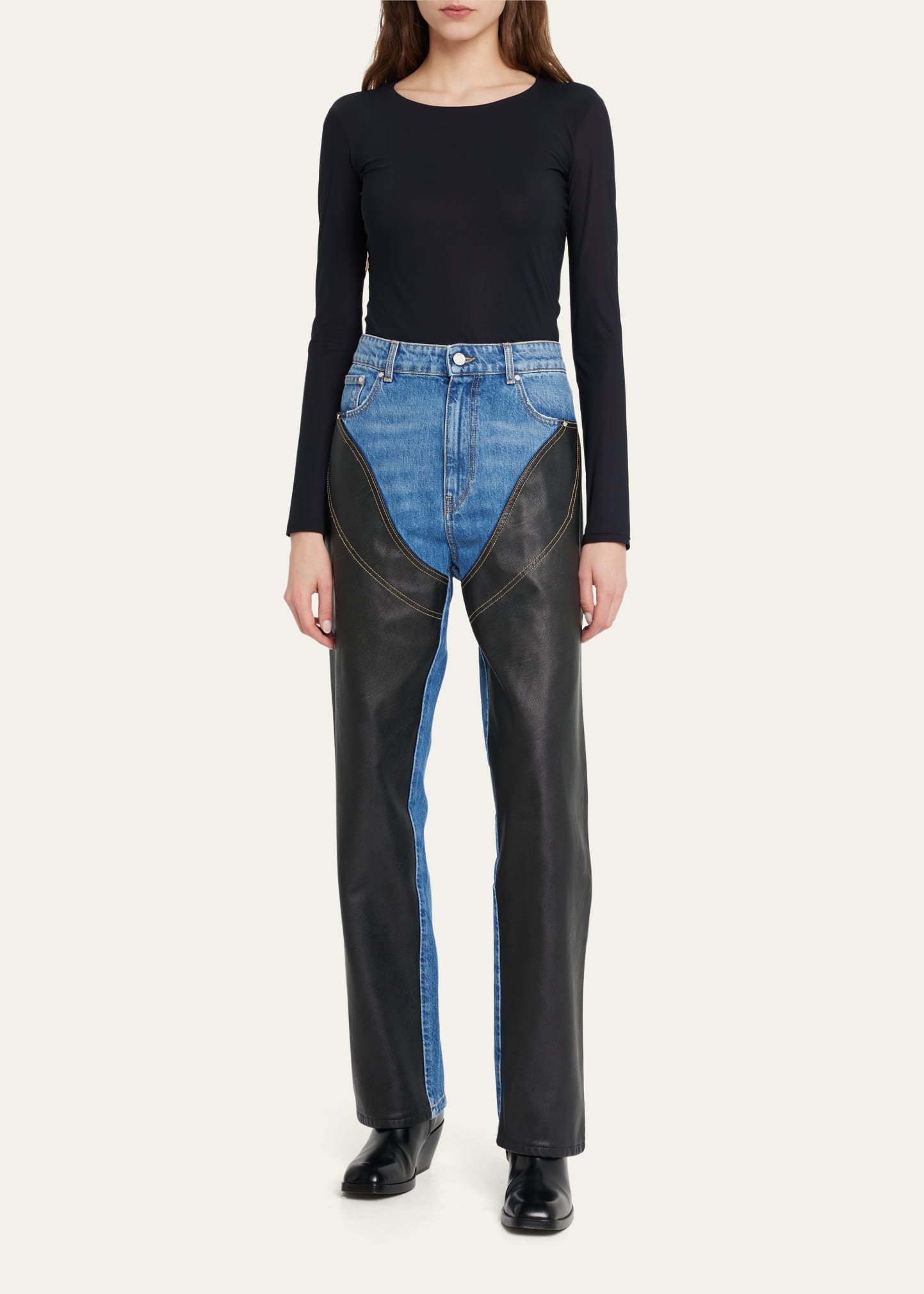 Stella McCartney Faux Leather Denim Combo Pants - Bergdorf
