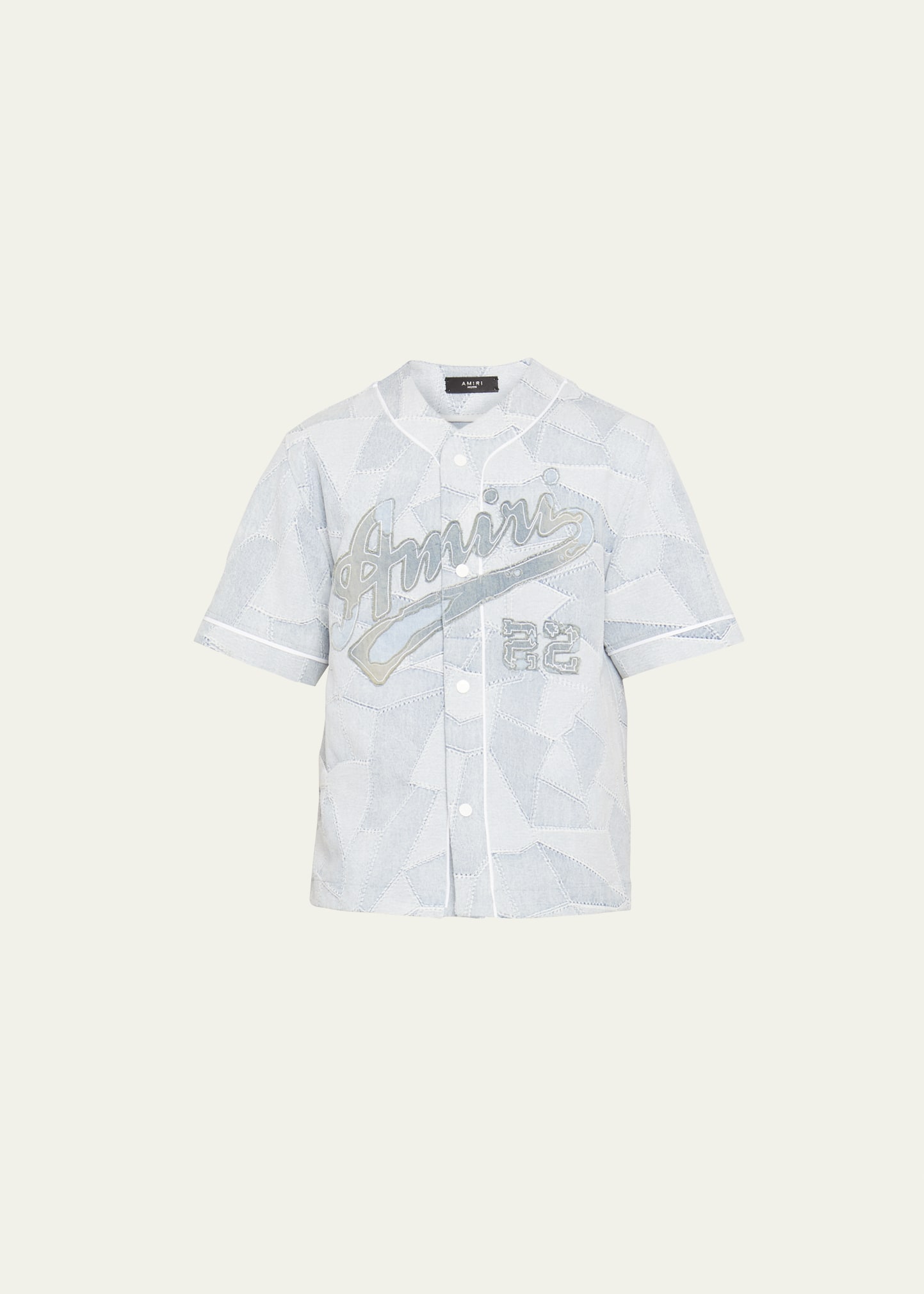 Amiri Men's Denim Patchwork Baseball Shirt - Bergdorf Goodman