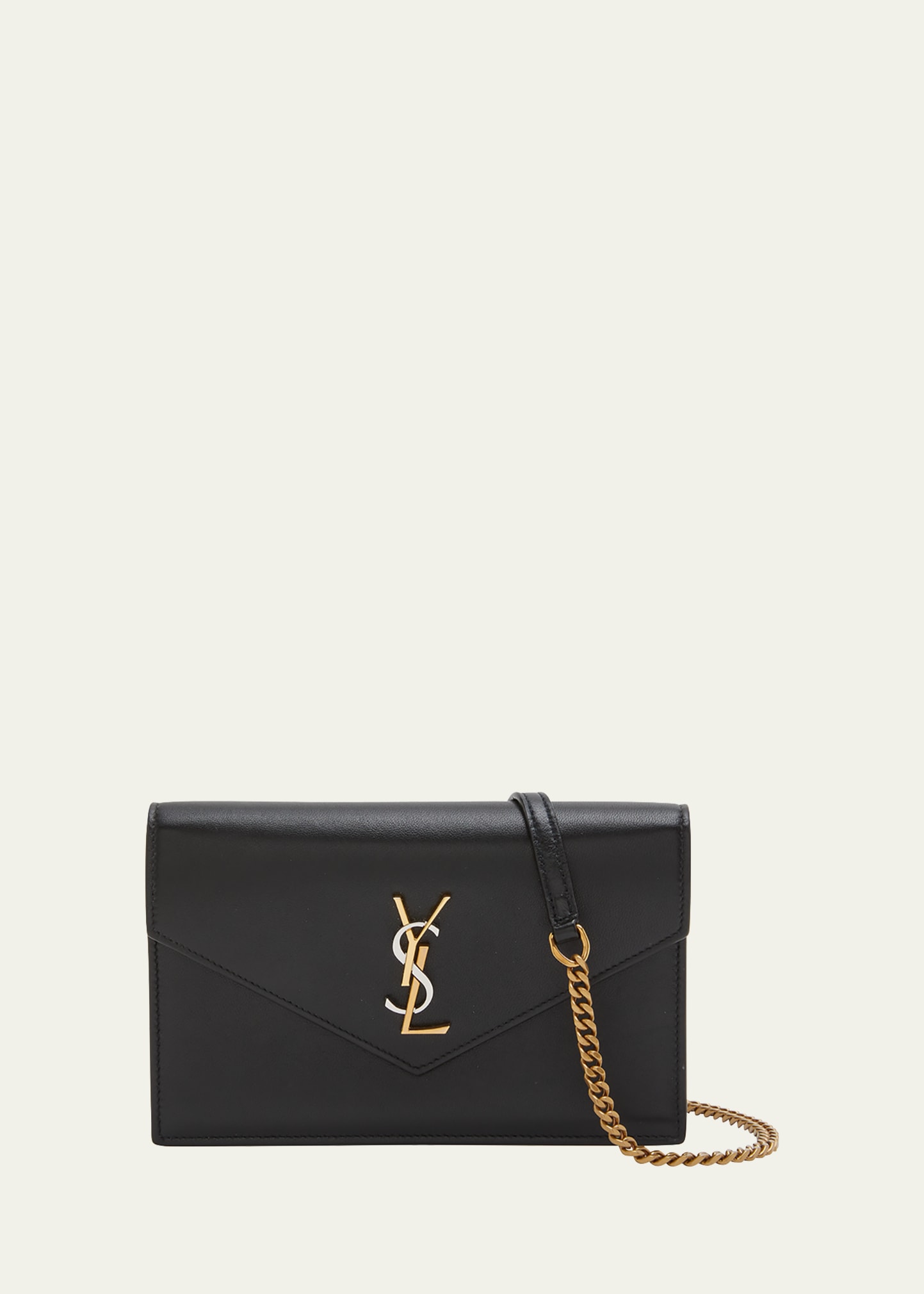 Saint Laurent Women's Cream Tri Metal Monogram Leather Chain Wallet | by Mitchell Stores