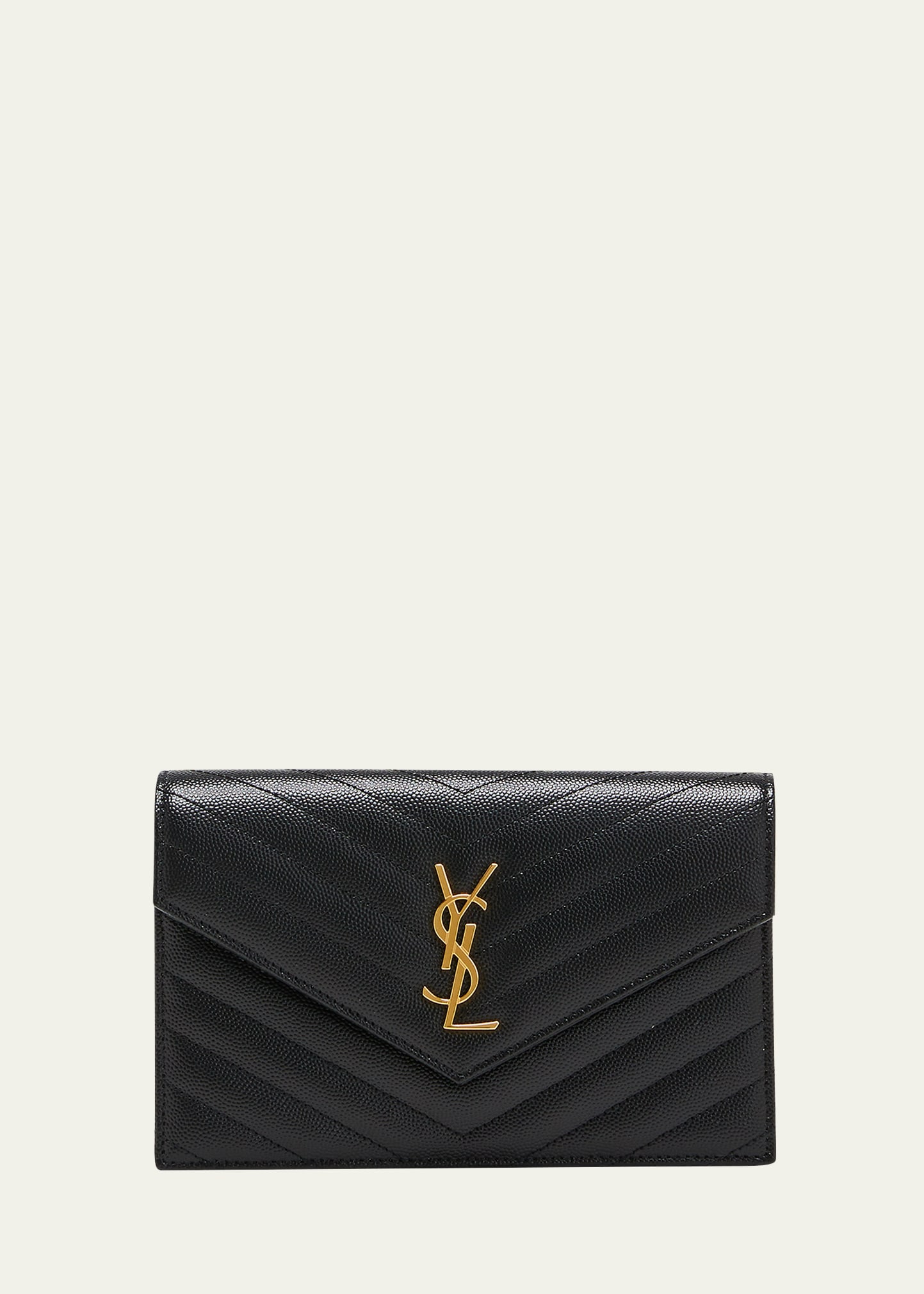 Envelope Small Leather Wallet On Chain in White - Saint Laurent