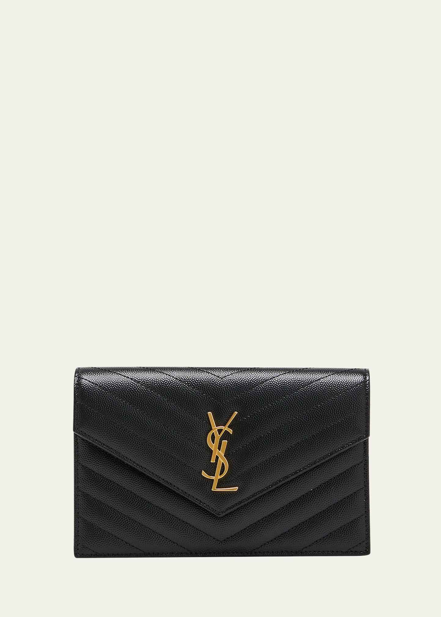 Saint Laurent Small Ysl Envelope Flap Wallet on Chain Dark Beige