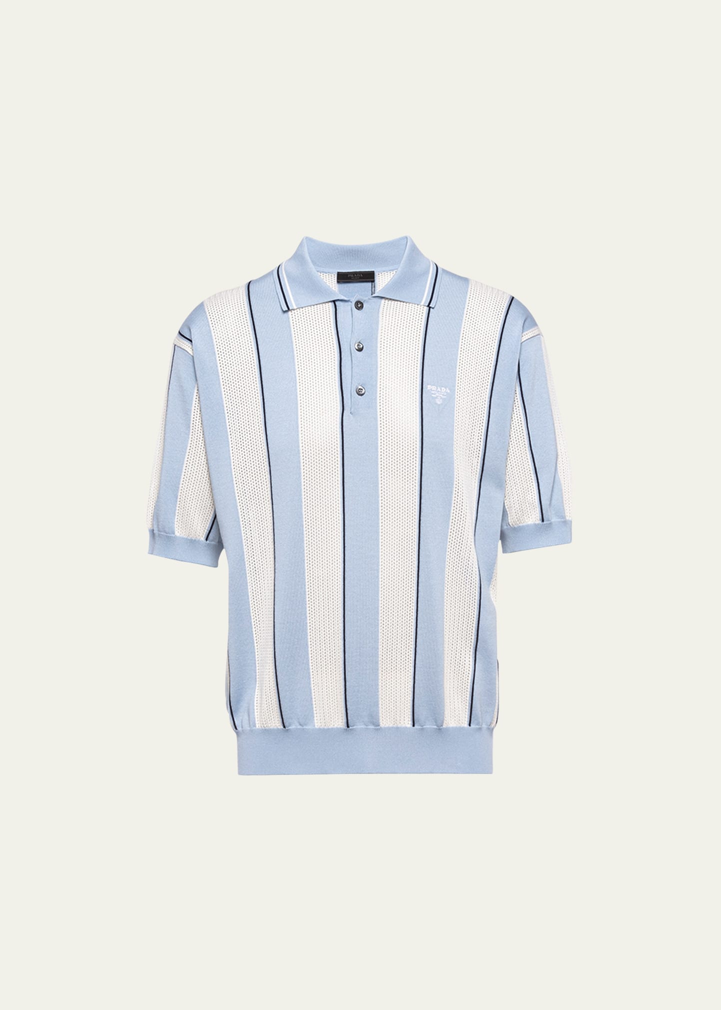 Prada Men's Silk-Cotton Mesh Striped Polo Shirt - Bergdorf